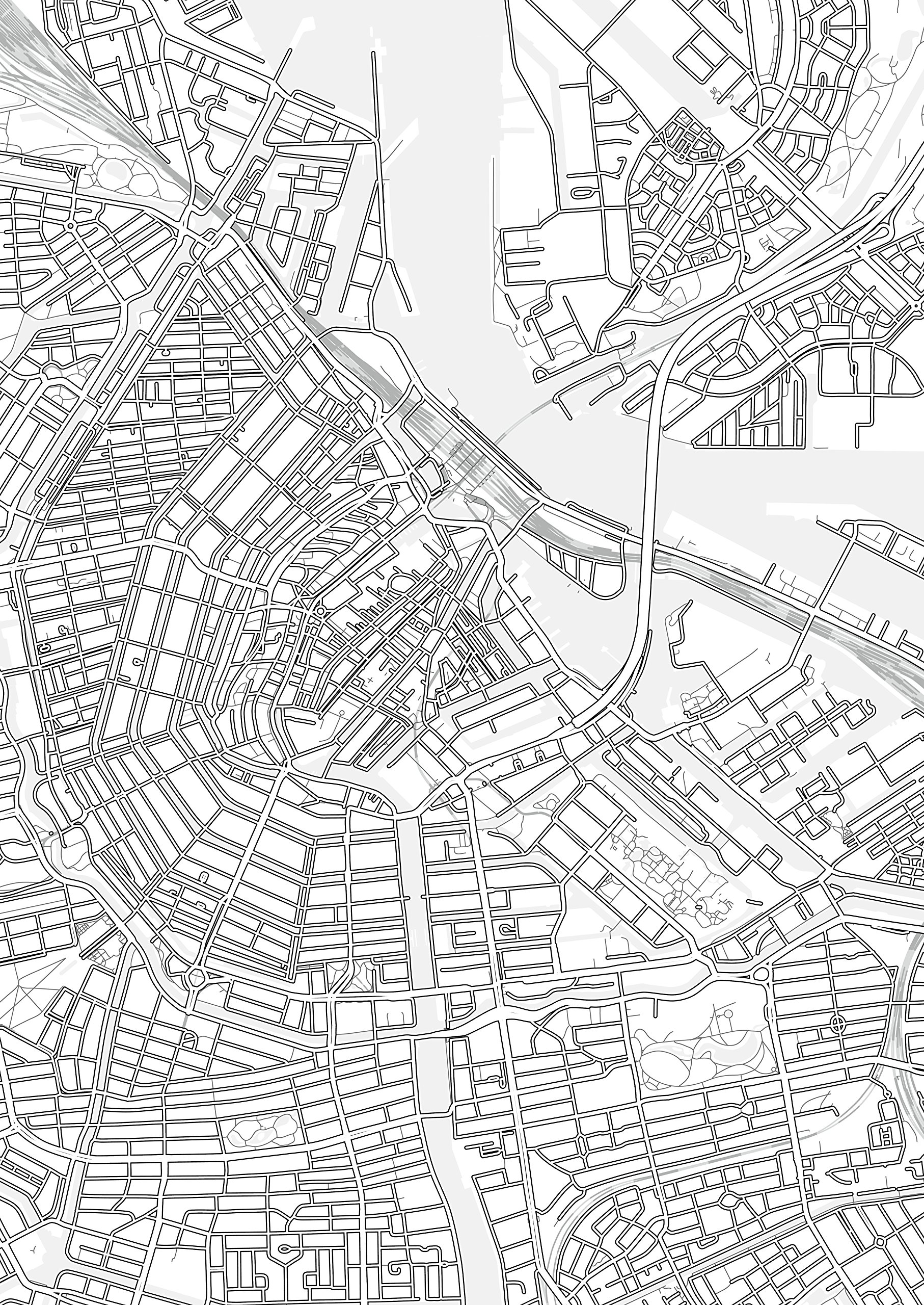 Ámsterdam: mapa de la ciudad de la red de carreteras con estructura única (60 cm x 84 cm) impresión artística de Ámsterdam, Países Bajos Holanda