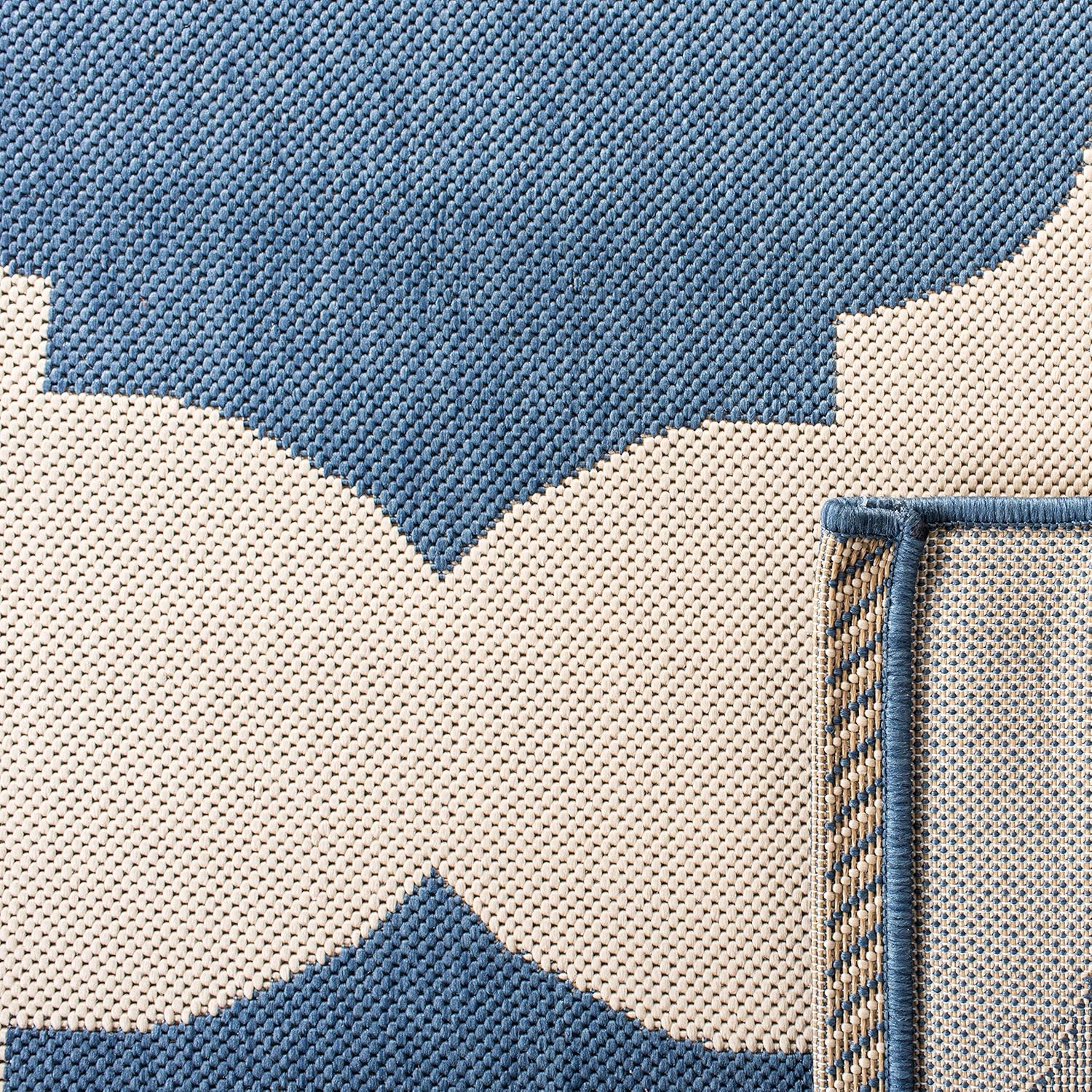 Reversible Beige & Blue Synthetic Flat Woven Indoor/Outdoor Runner Rug, 2'3" x 8'