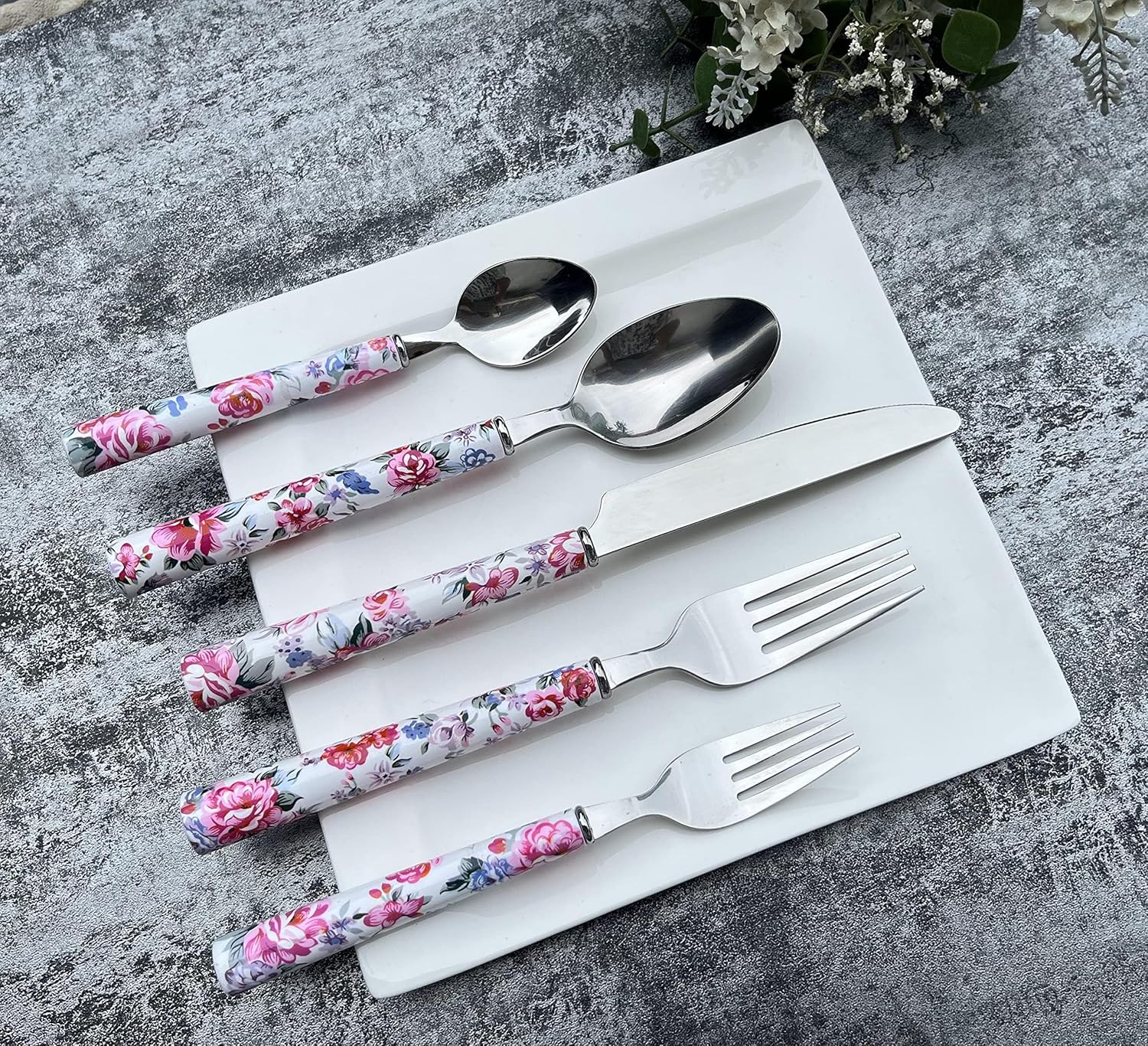 Elegant Peony Flower Stainl Steel Flatware Set – Durable, Modern