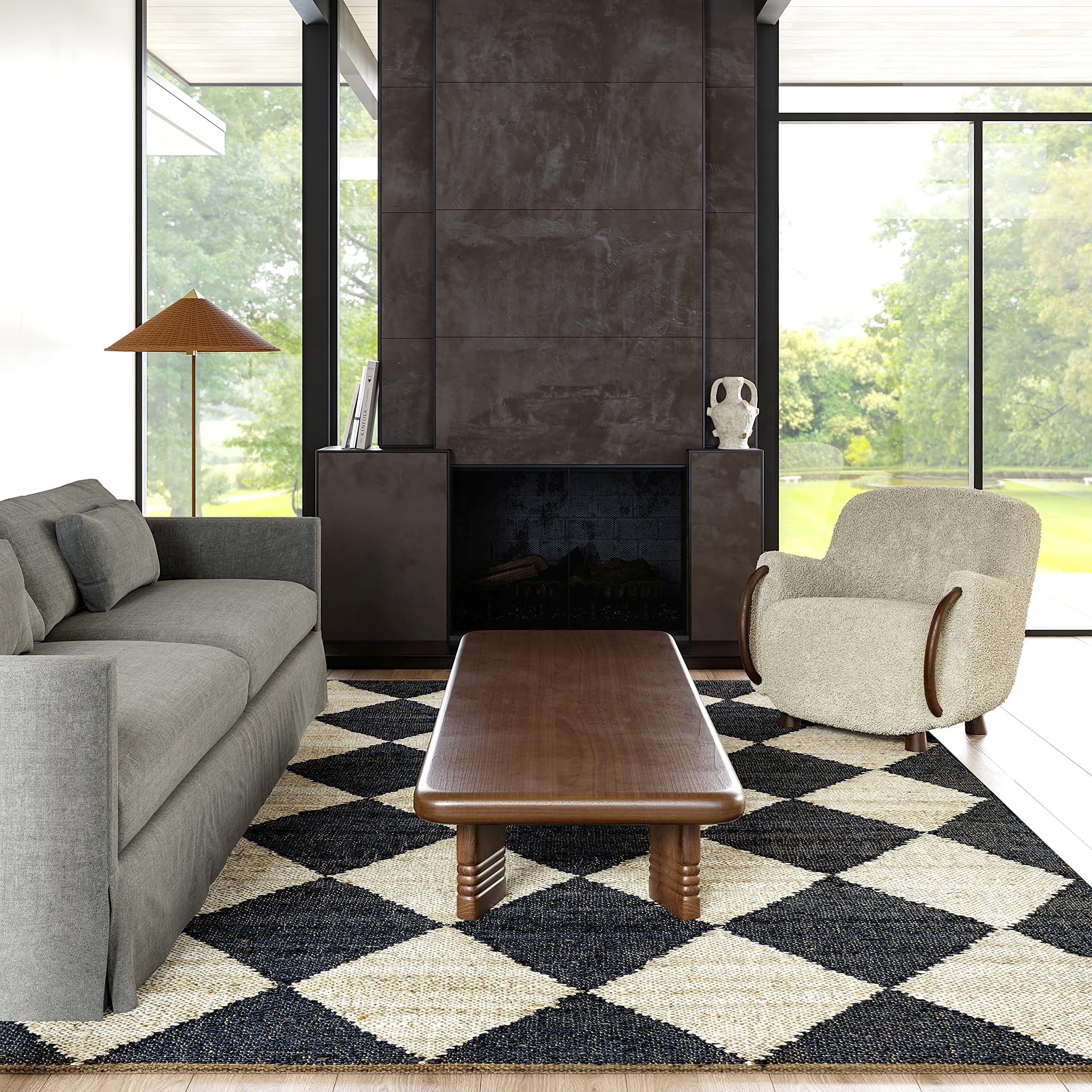 Amazon.com: Rugs USA x Arvin Olano Louie Diamond Checkerboard Jute Area ...