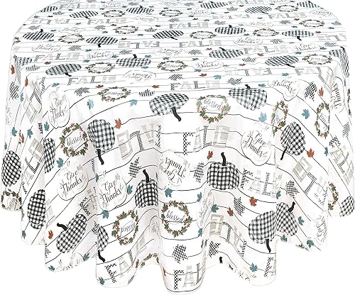 Newbridge Mantel de vinilo con parte trasera de franela de calabaza a cuadros en blanco y negro, diseño a cuadros, para cocina, comedor, fácil