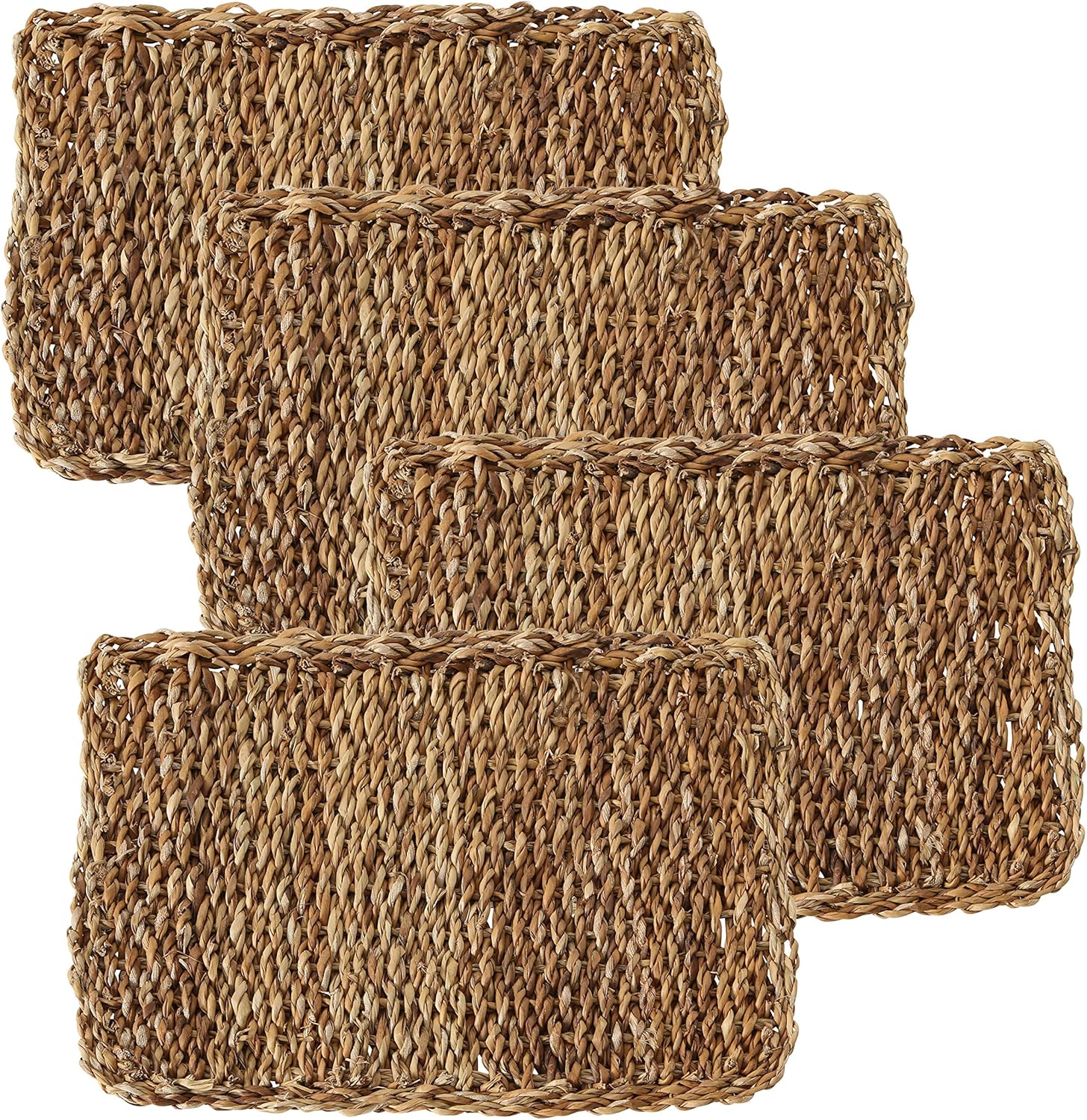 Made by Nature Rectangular Woven Seagrass Place Mats, Set of 4, Chunky Weave, 16 1/8 Inches L, Sustainable, Harvested Natural Sea Grass