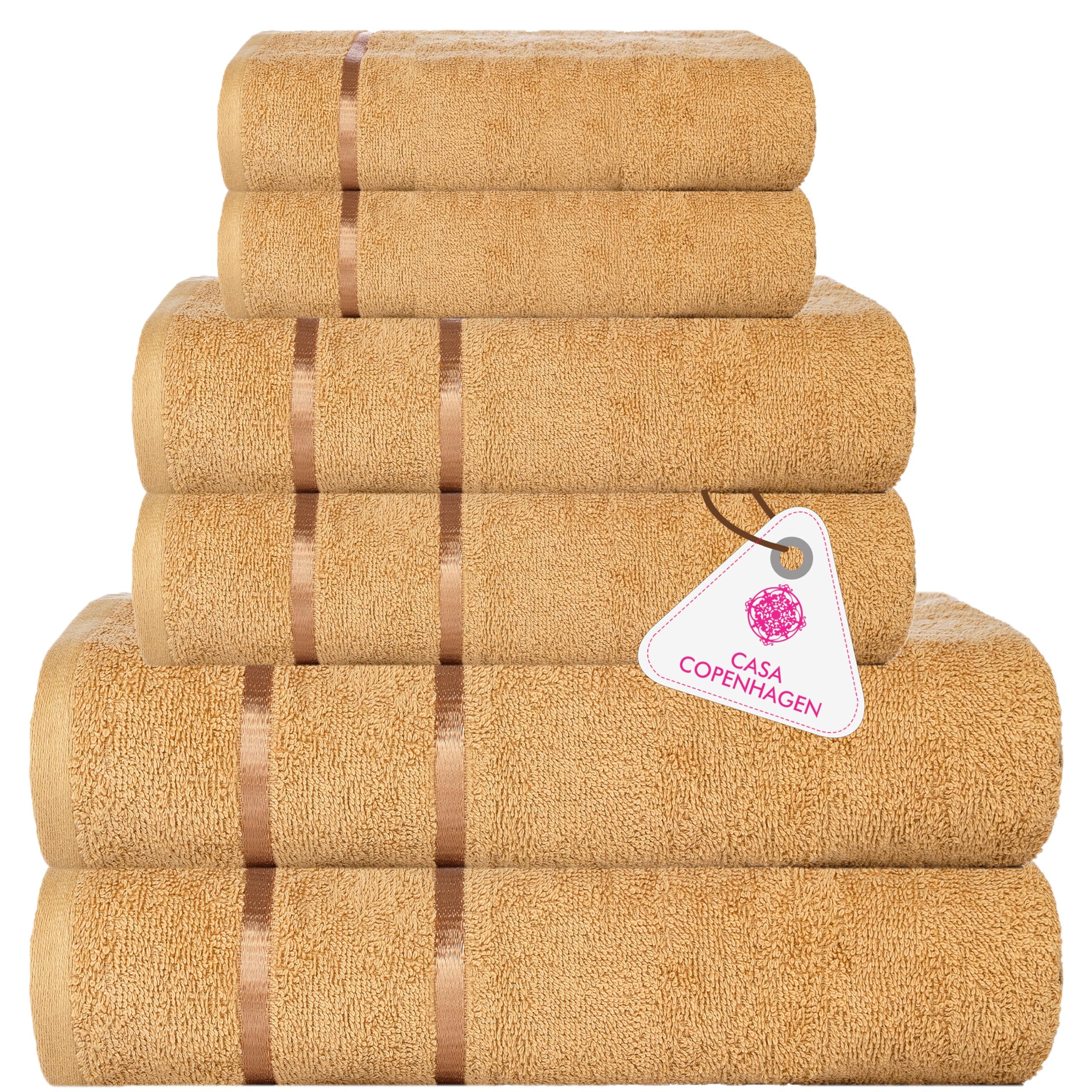 Casa Copenhagen Juego Regalo de 6 Toallas de baño,600 gsm,Beige | Eternal 100% algodón egipcio puro para baño, cocina y ducha: 2 toallas baño, 2 de mano, 2 paños (set regalo mujer y hombre)