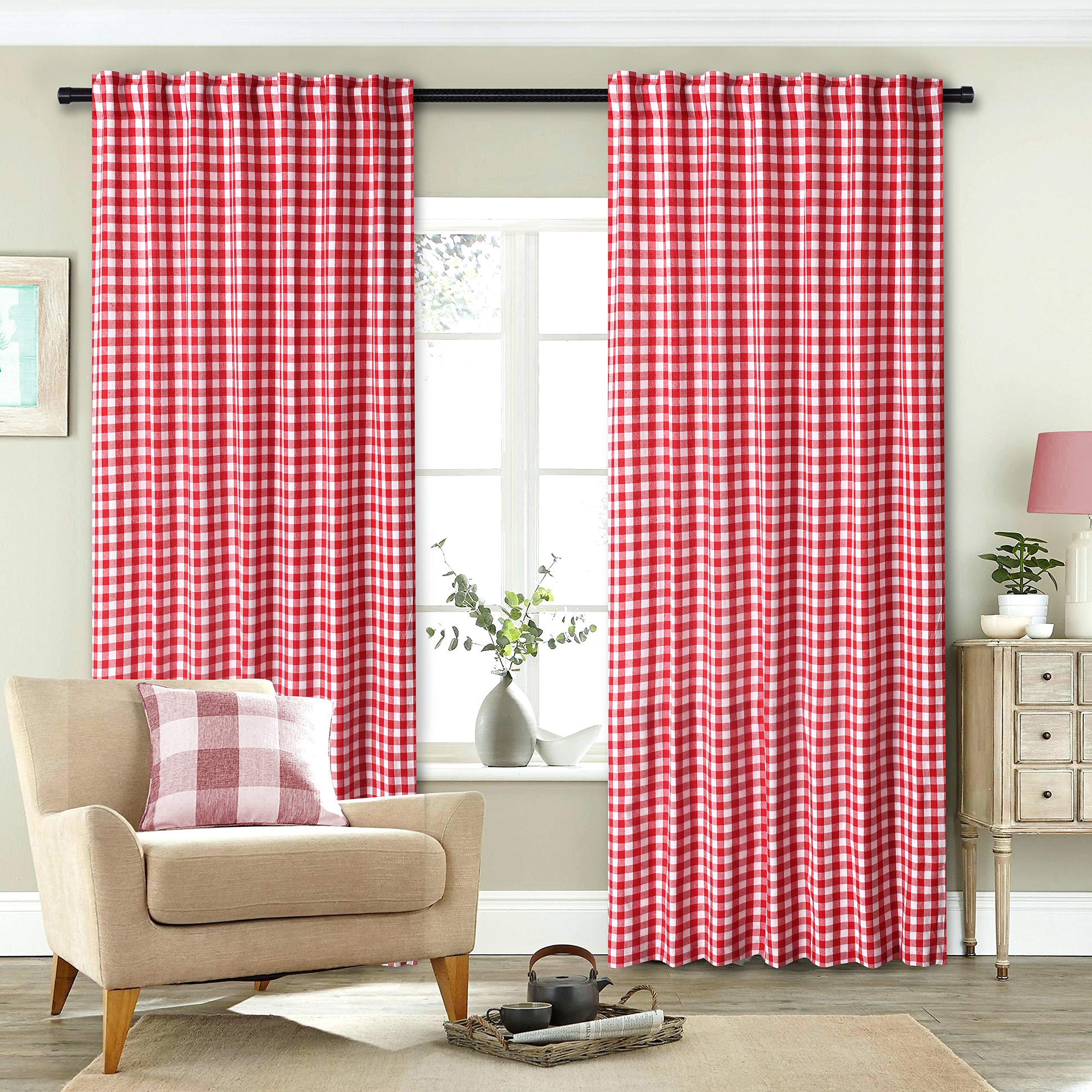 Red Gingham Bedroom Curtains Curtains & Drapes