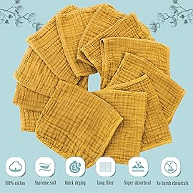 Cute Castle 12 Pack Muslin Burp Cloths for Baby - Ultra-Soft 100% Cotton Baby Washcloths - Large 20\'\' by 10\'\' Super Absorbent Milk Spit Up Rags - Burpy Cloths for Unisex, Boy, Girl - Honey