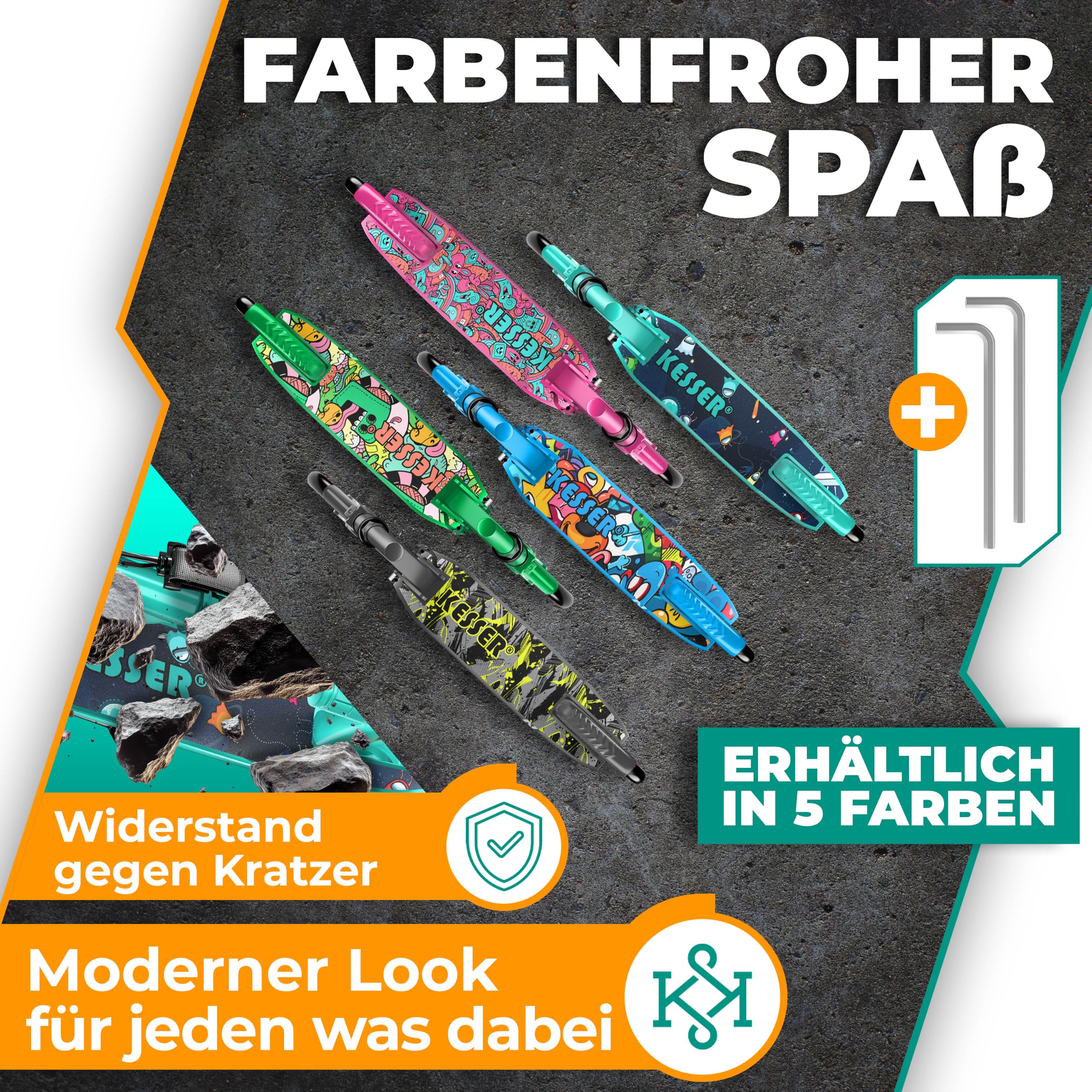 KESSER® Scooter Roller Kinderroller Cityroller Tretroller Kickroller klappbar höhenverstellbar, Kickscooter bis 100kg, Hinterradbremse, rutschfeste Trittfläche, bis 185cm Körpergröße, inkl. Tragegurt