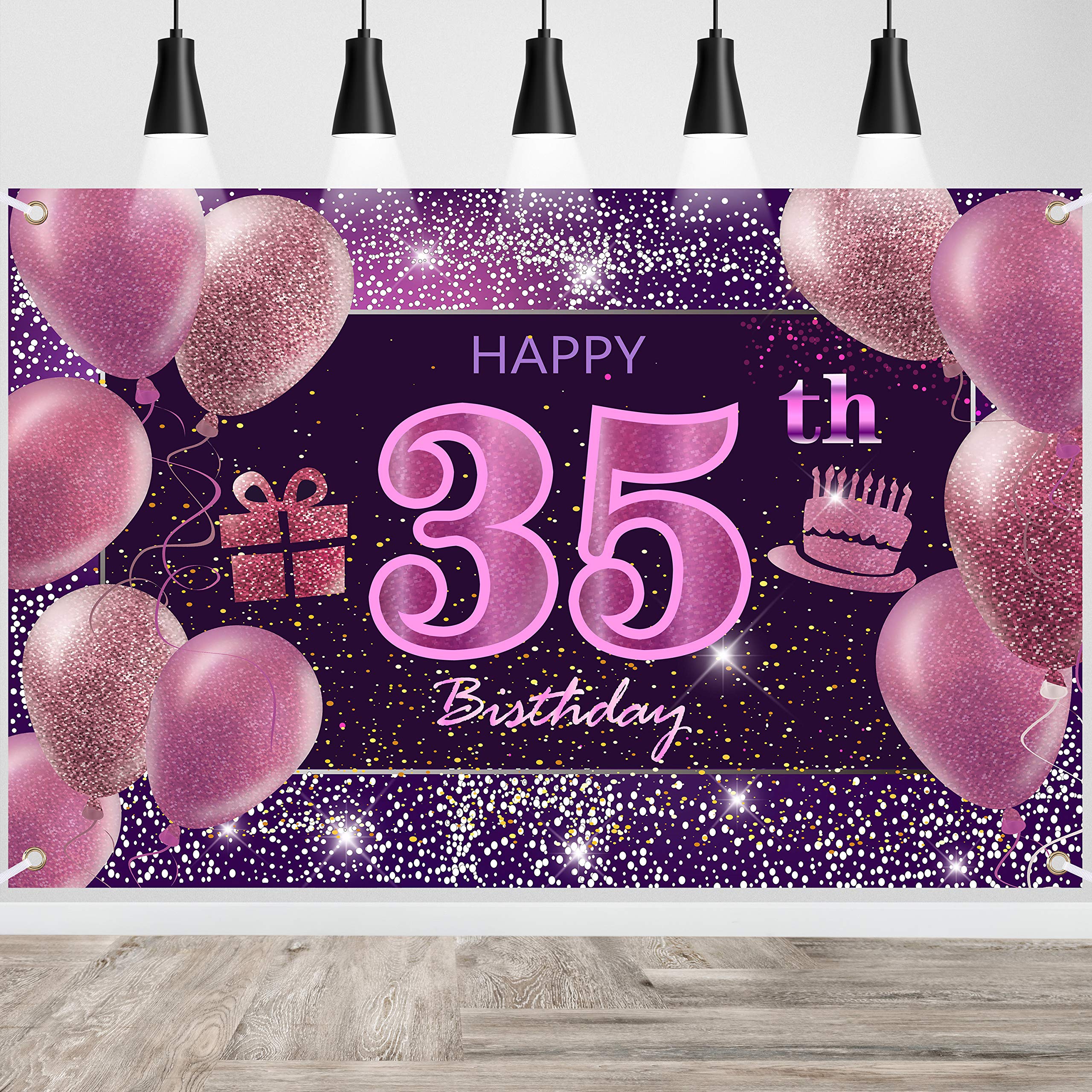 35th Birthday Decorations IMISI Happy Birthday Banner Pink Birthday Backdrop Decorations for a Party