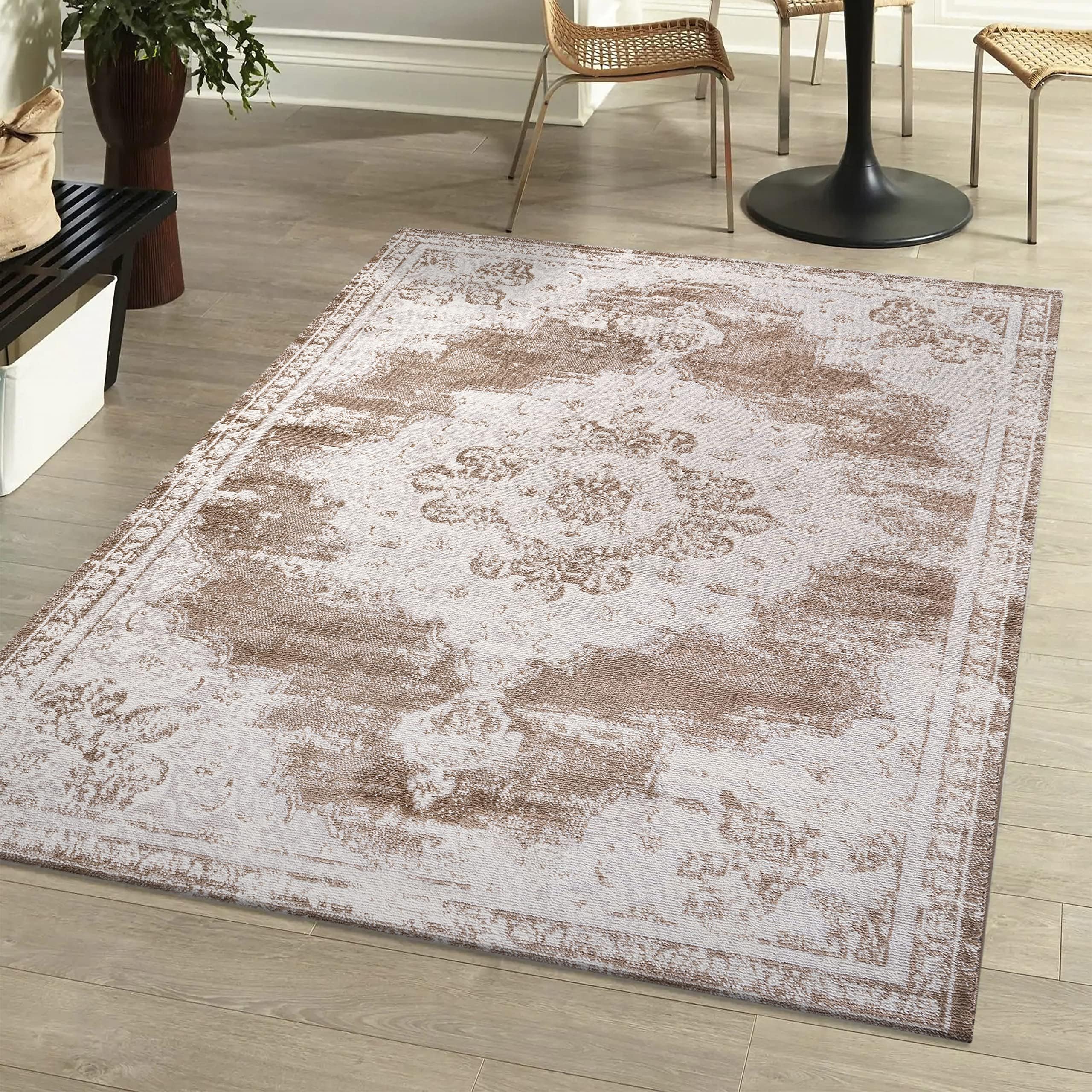 JONATHAN Y MDP400B-8 Alhambra Ornate Medallion Modern Indoor Area-Rug Vintage Bohemian Easy-Cleaning Bedroom Kitchen Living Room Non Shedding, 8 ft x 10 ft, Brown/Cream