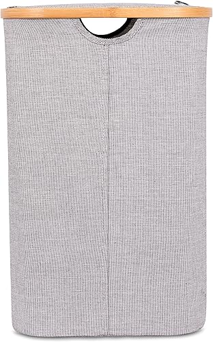 Miniatura 8 de BirdRock Home Cesta de bambú y lona | Cesta de lavandería individual con tapa | Cesta plegable | Asas recortadas