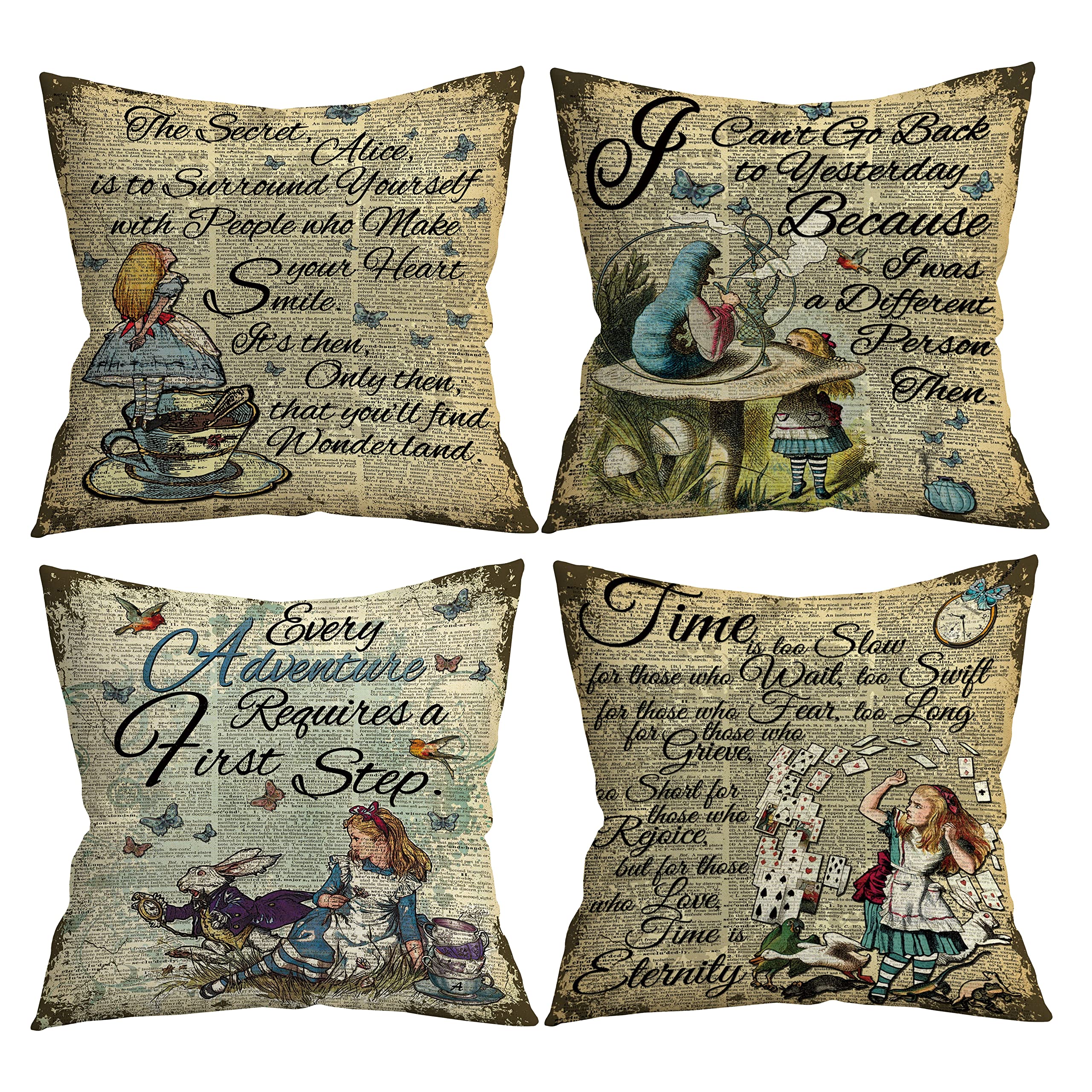Giosve 18x18 in Set of 4 Decorative Pillowcase Vintage Art Inspirational Quotes Throw Pillow Cover Gifts for Girls Room Couch Sofa Decor, Daughter