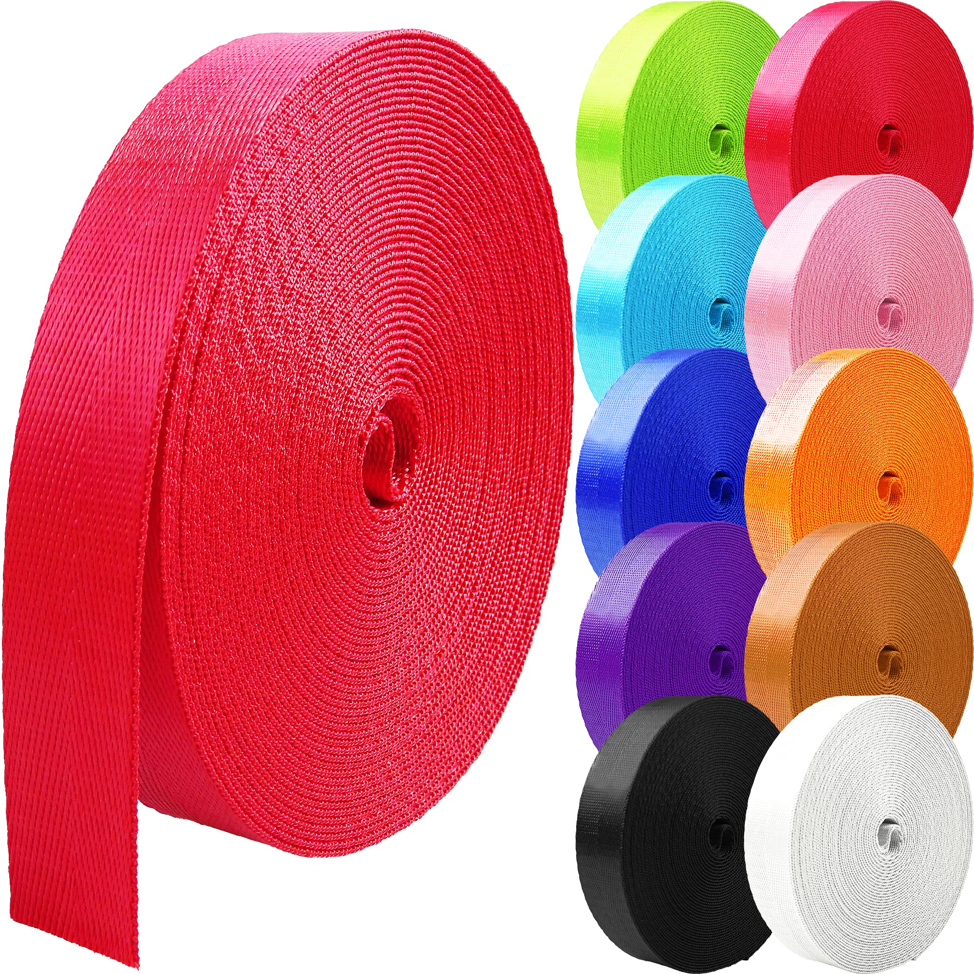 Nylon Webbing 1 inch 1.5 inch 2 inch Nylon Strap Webbing Straps Backpack Straps Nylon Belt for Indoor or Outdoor Gear, DIY Crafting, Handles, Luggage, Slings