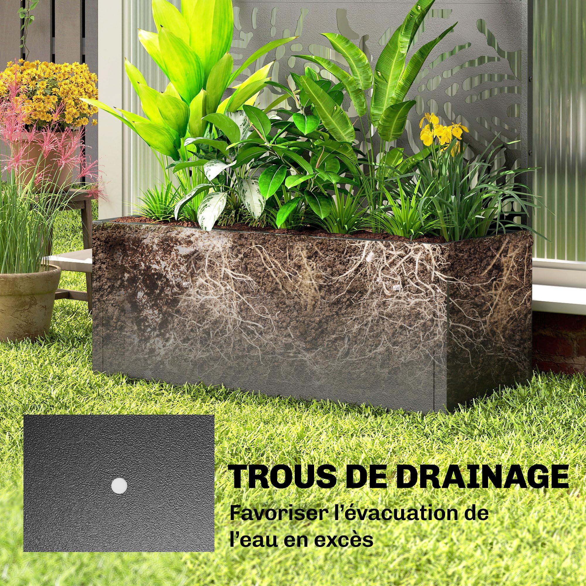 Outsunny Jardinière avec Treillis, Bac à Fleurs 90 x 35 x 180 cm Noir