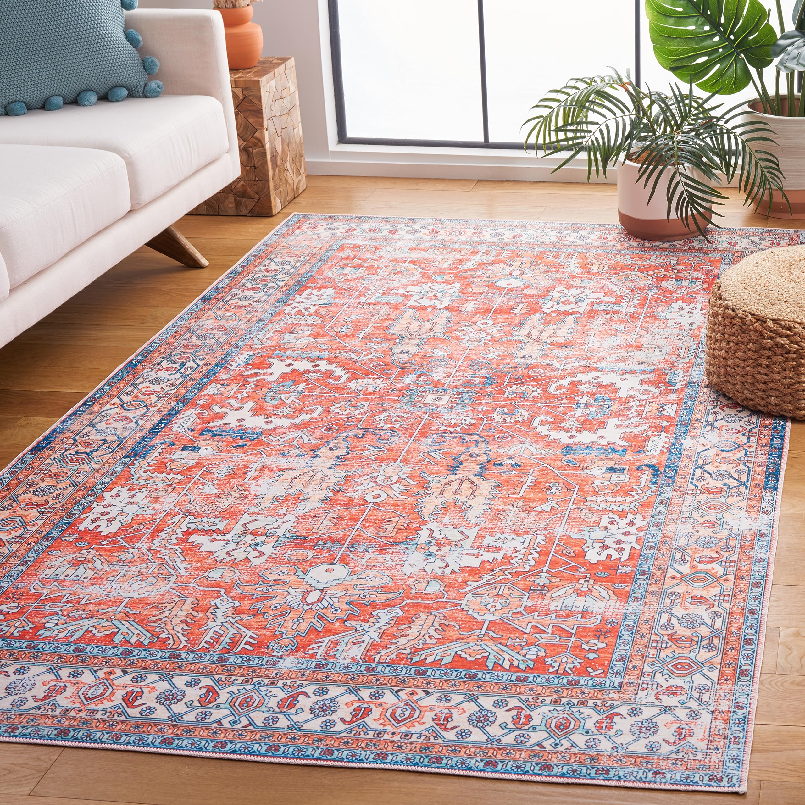 Safavieh Distressed Rug Ideal for High Traffic Areas, Machine Washable and Non Slip, Arizona Collection, Short Pile