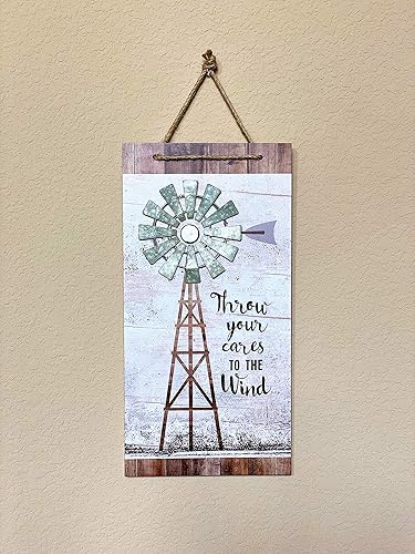 Miniatura 2 de Transpac Molino de viento para pared, hogar, oficina, granja, decoración rústica de madera y metal, 17 x 8.5 pulgadas (tira tus preocupaciones al