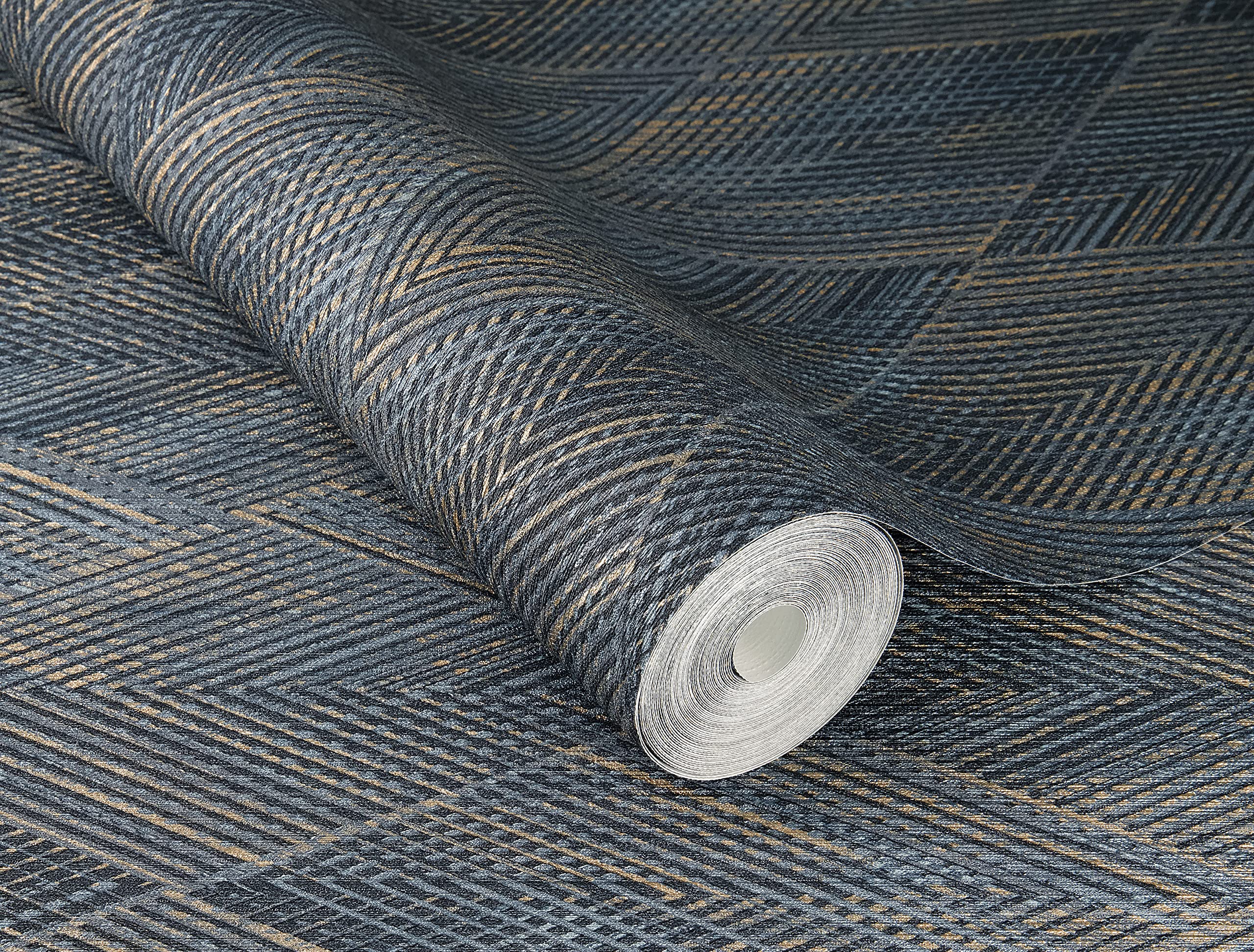 Rasch Papel pintado 844146 en azul y dorado con patrón geométrico de rombos de la colección Perfecto VI – 10,05 m x 0,53 m (largo x ancho)