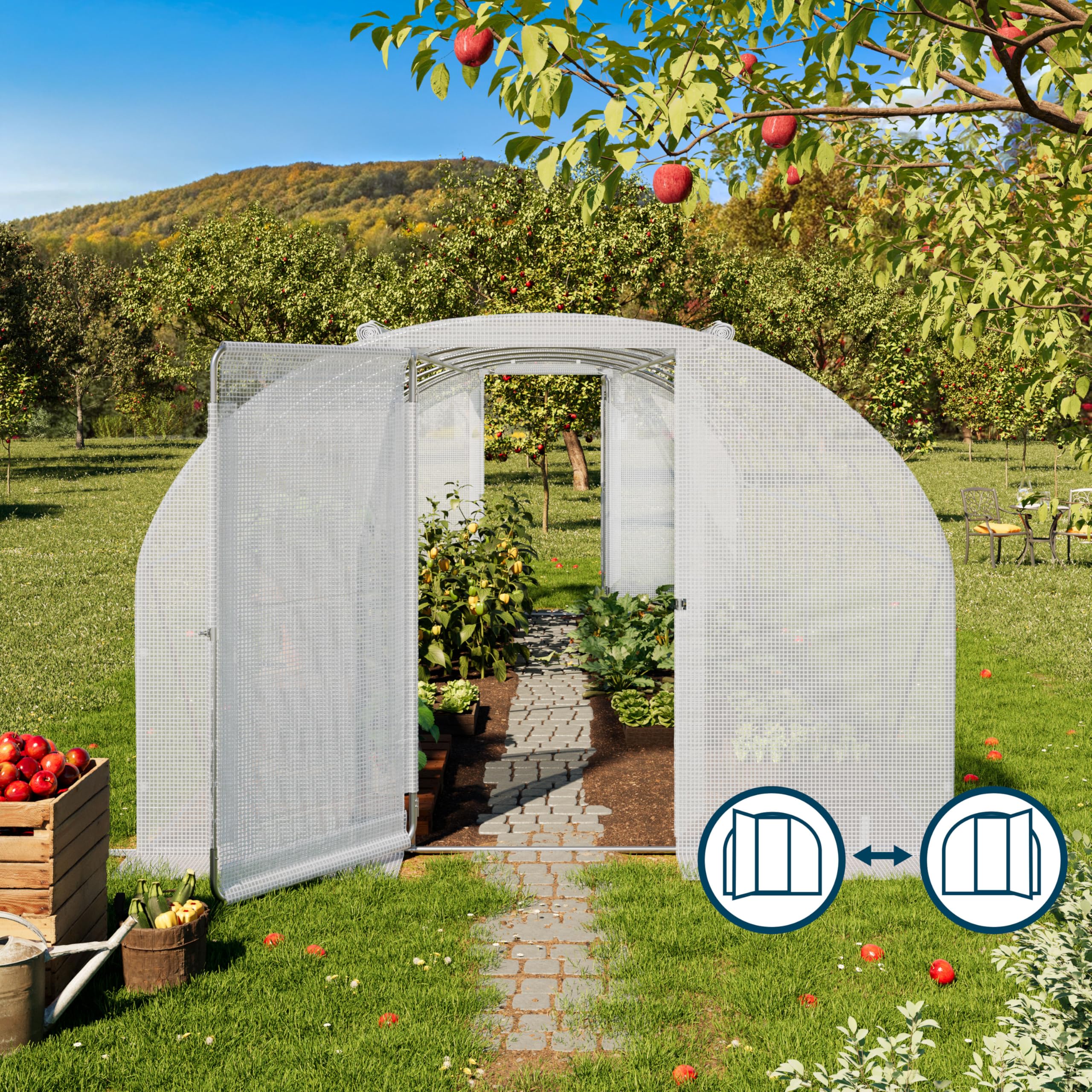 TOOLPORT Foliengewächshaus Gewächshaus 3x6m Premium mit schwenkbarer Türkonstruktion PE-Plane 180 g/m² weiß transparent