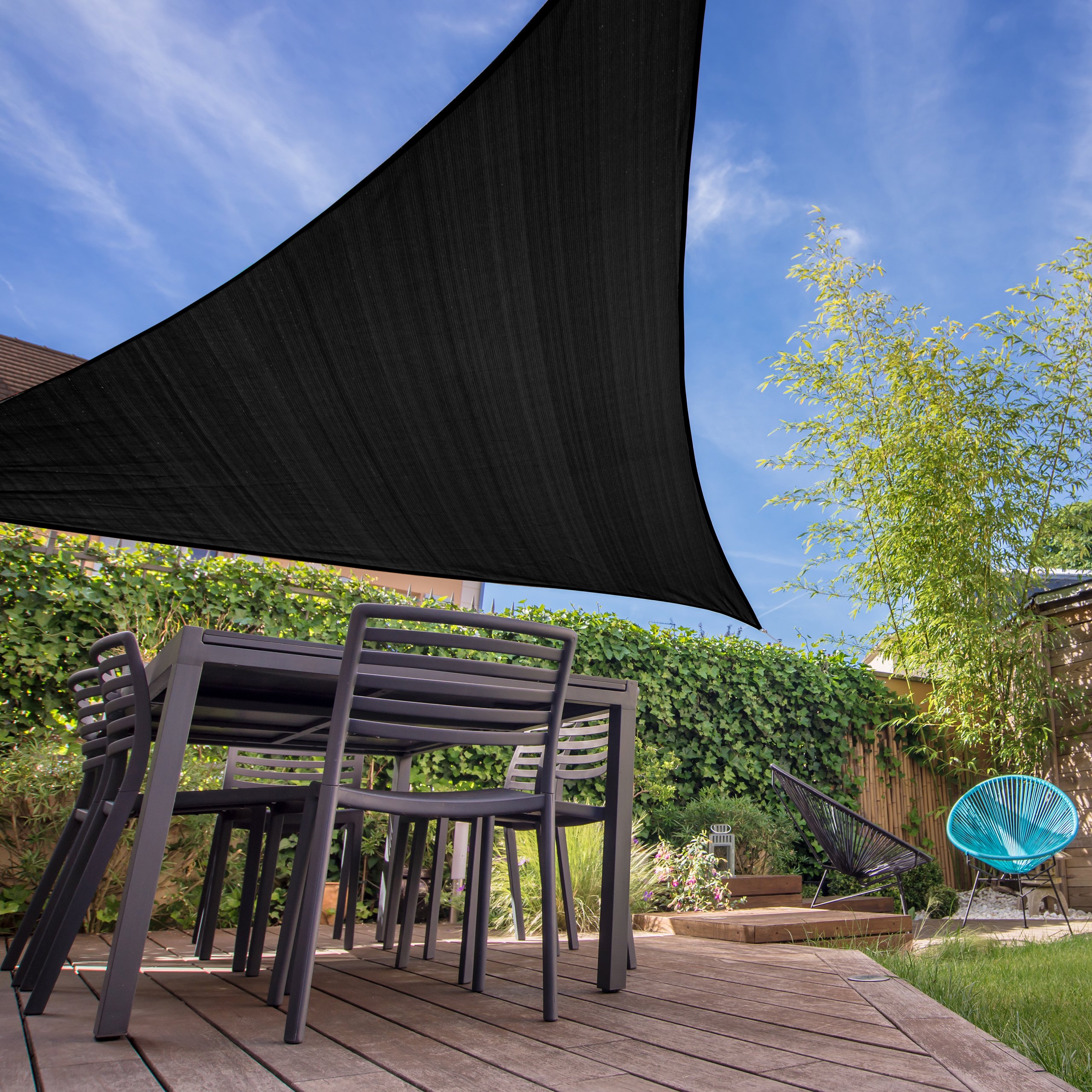 Lumaland Sonnensegel Dreieck | 5 x 5 x 5 Meter Wetterbeständiger Sonnenschutz inkl. Befestigungsseile