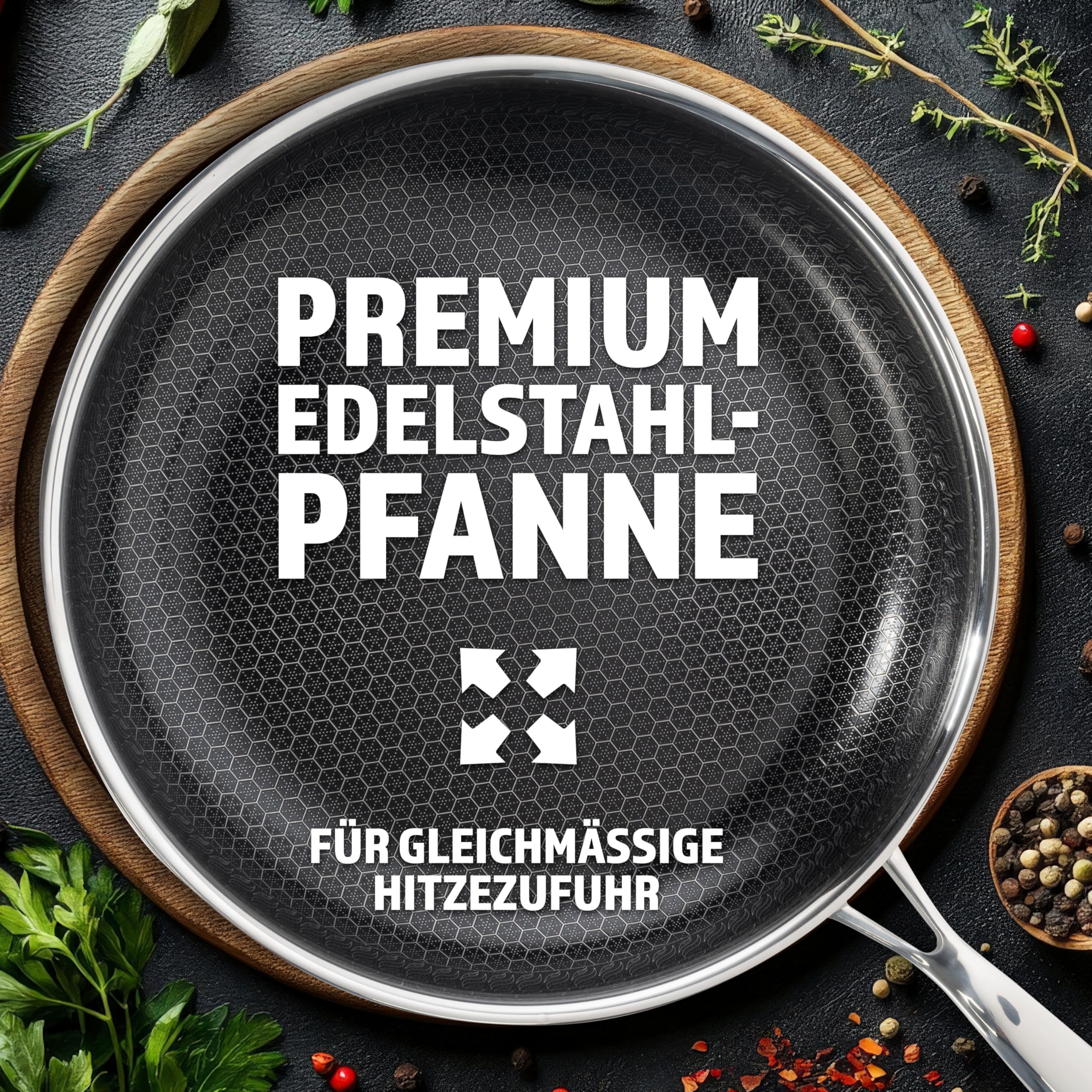 STEFFS® BRATPFANNE mit Waben 28 cm kratzfeste Antihaft Beschichtung - Pfanne alle Herdarten einfache Reinigung Geschenkidee perfekte Bratergebnisse ofenfest Induktion ergonomischer Griff