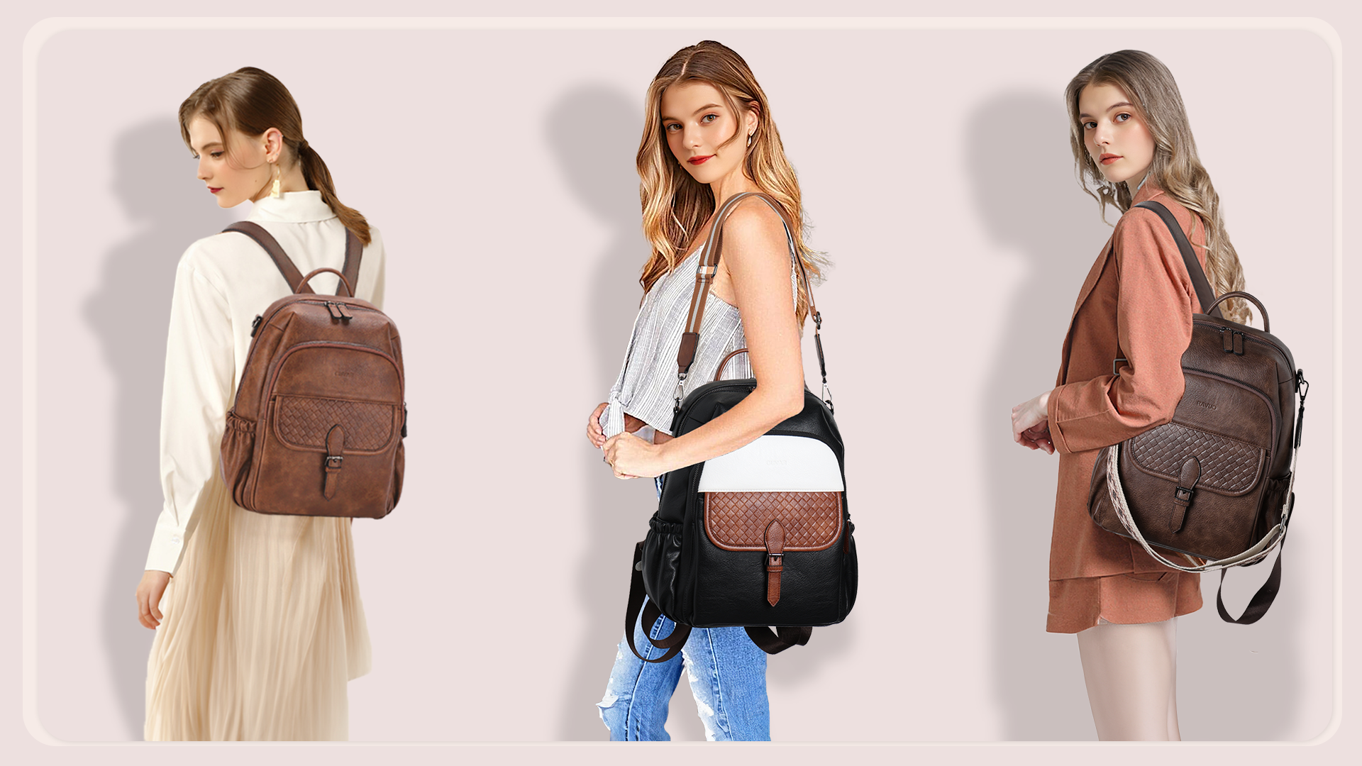 Convertible Backpack Tote Bakcpak Purse,RAVUO PU Leather Women