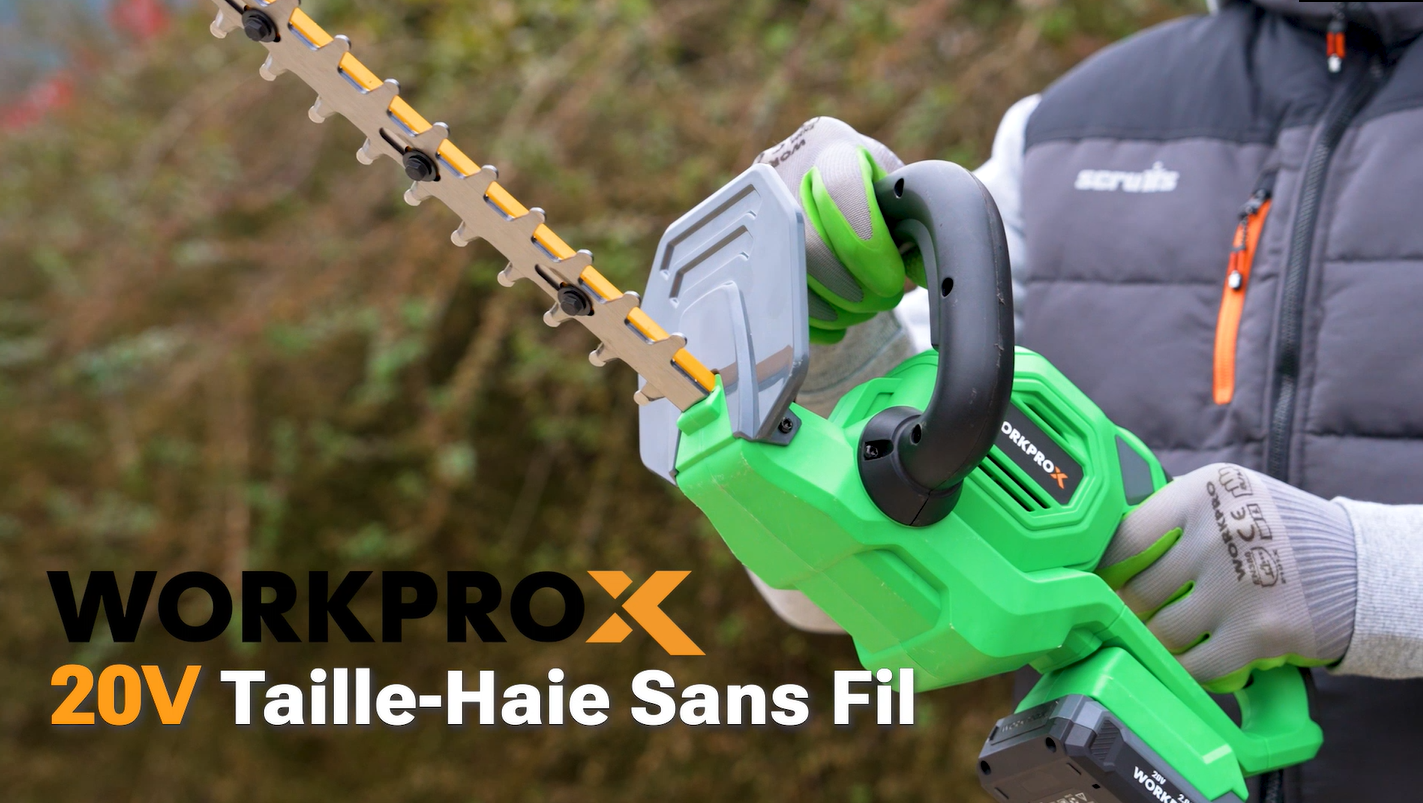WORKPROX Taille-Haies Sans Fil 20V Avec Batterie 2.0Ah - Longueur Coupe 51cm - Idéal Jardin