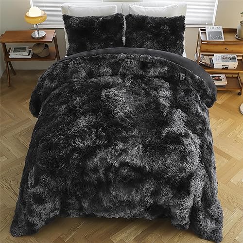 Syalife Juego de ropa de cama individual lanudo y peludo, juego de ropa de cama de felpa de pelo sintético esponjoso, juego de ropa de cama de 2