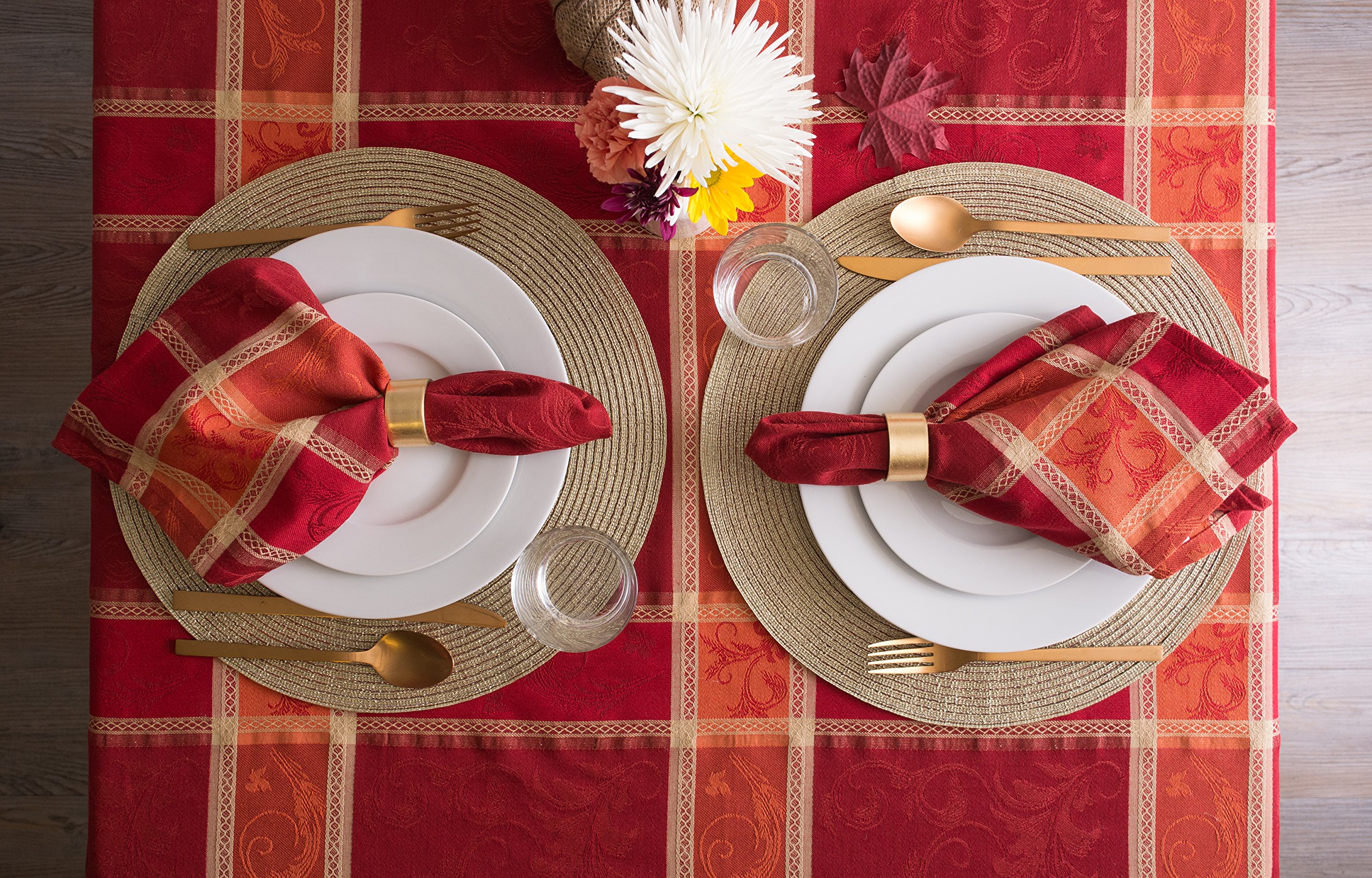 DII Traditional Harvest Nappe Ronde en Coton damassé Collection Jacquard Collection Thanksgiving Décoration de Table d'automne 177,8 cm Orange brûlé