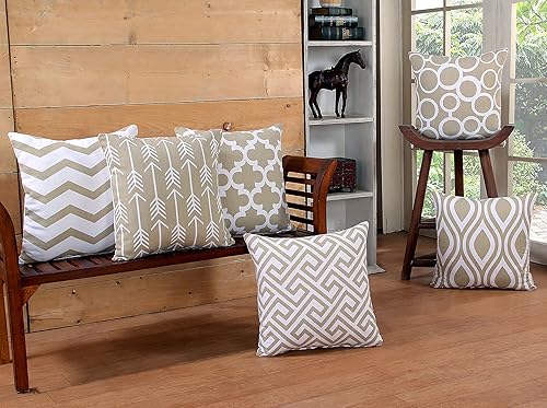 Miniatura 1 de Modern Homes Fundas de cojín decorativas de algodón beige (18.0 x 18.0in), 4 unidades