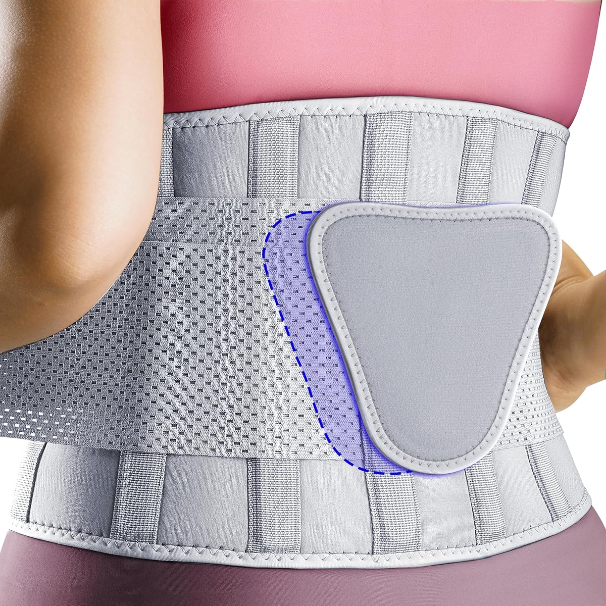 FEATOL Back Brace Support Belt-Lumbar Support Back Brace for Back Pain, Sciatica, Scoliosis, Herniated Disc Adjustable Support Straps with Removable Lumbar Pad for Men & Women (Grey, Small/Medium (Pack of 1))