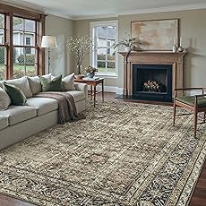 9x12 Black Grey Vintage Area Rug for Living Room Bedroom Large Traditional Low Pile Carpet Non-Slip Retro Distressed Accent Vacuumable Washable Throw Rug for Dining Room Indoor