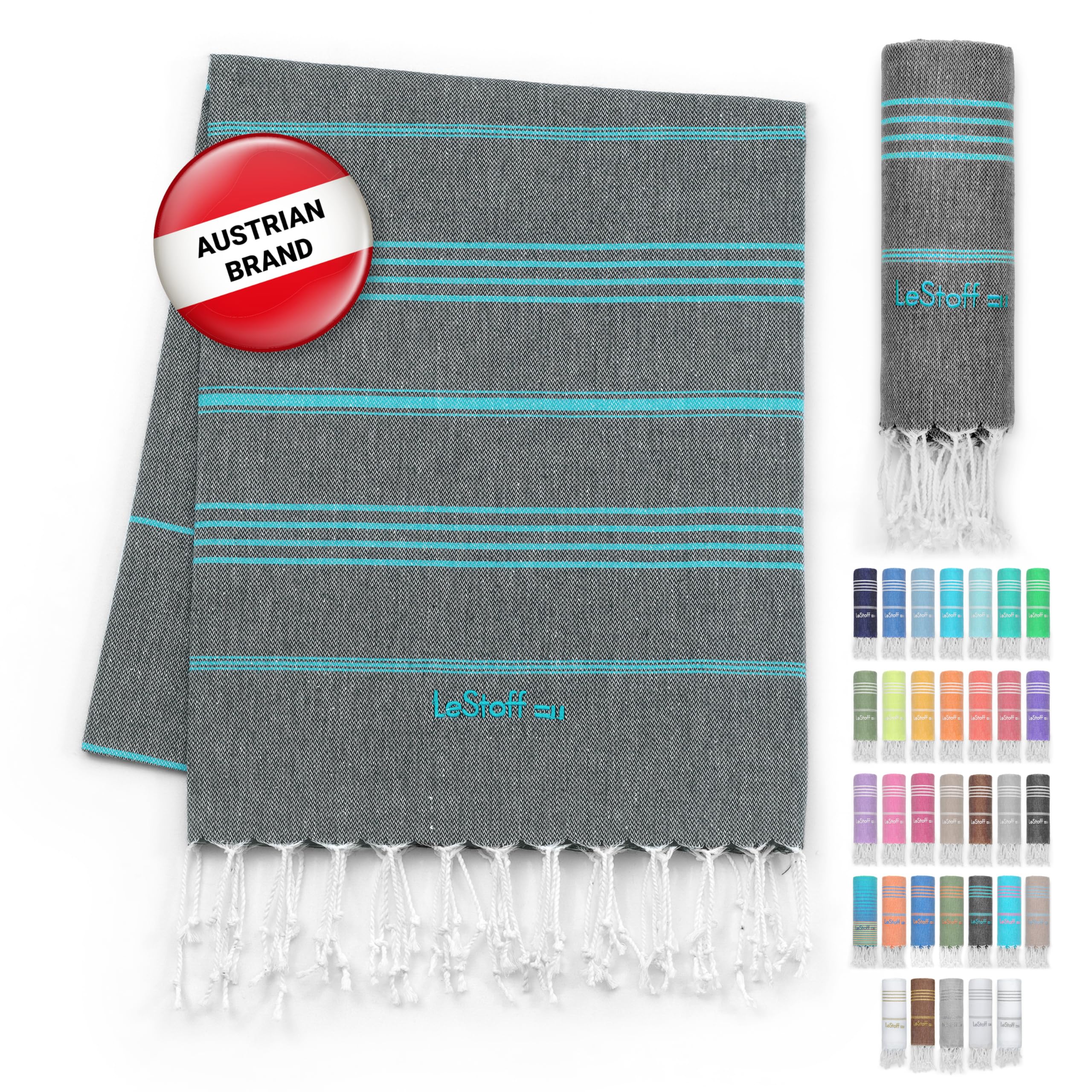 LeStoff Turkish Hammam Towel, 100% organic cotton, 95 x 180 cm, Pre-washed, Absorbent, Quick-drying, Lightweight