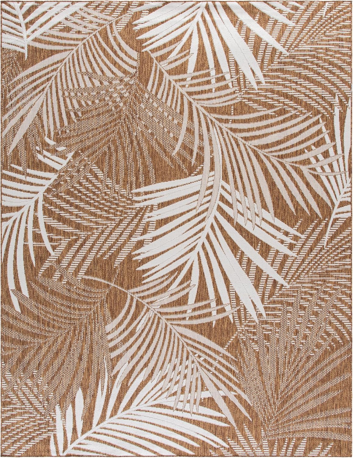 SAFAVIEH Washable Rug Outdoor Beach House Collection - 9' x 12', Brown & Ivory, Non-Shedding & Easy to Clean, Ideal for Patio, Backyard, Mudroom (BHS264T)