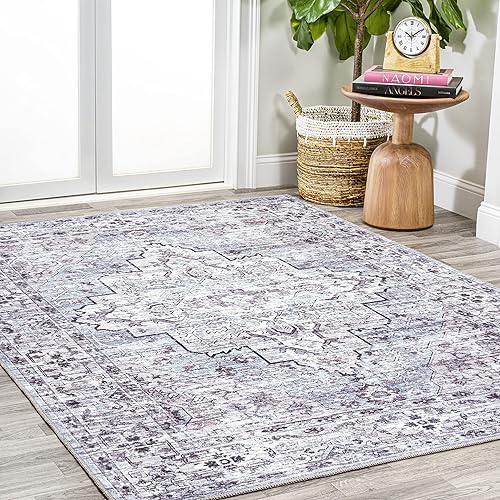 Miniatura 6 de Eyely HSW102A-4 - Alfombra tradicional Didim con medallón gris bohemio lavable a máquina, estilo granjero, persa, dormitorio, cocina, sala de estar,
