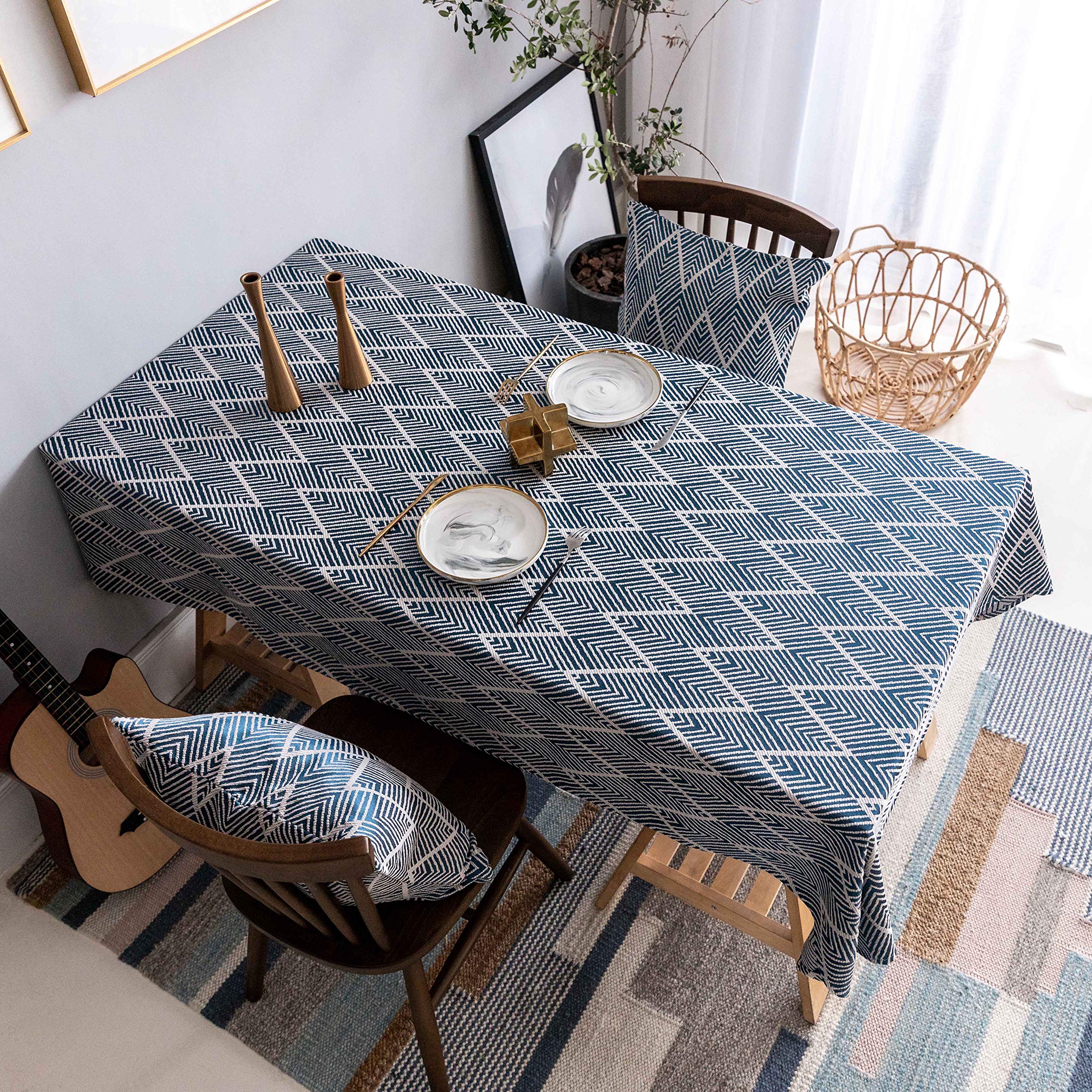 Home Brilliant Rectangular Tablecloth for 8-10 Seats Dining Tables, Big Zigzag Table Cover for Family Living Room Church 52 x 102 Inches, Navy Blue โ image 1