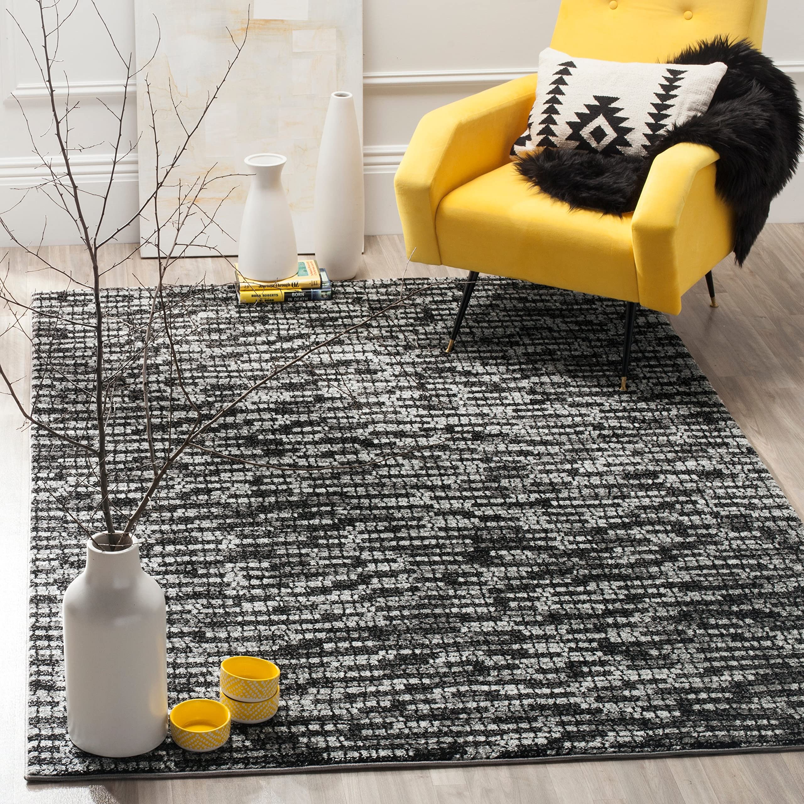SAFAVIEH Porcello Collection Area Rug - 9' x 12', Light Grey & Charcoal, Modern Design, Non-Shedding & Easy Care, Ideal for High Traffic Areas in