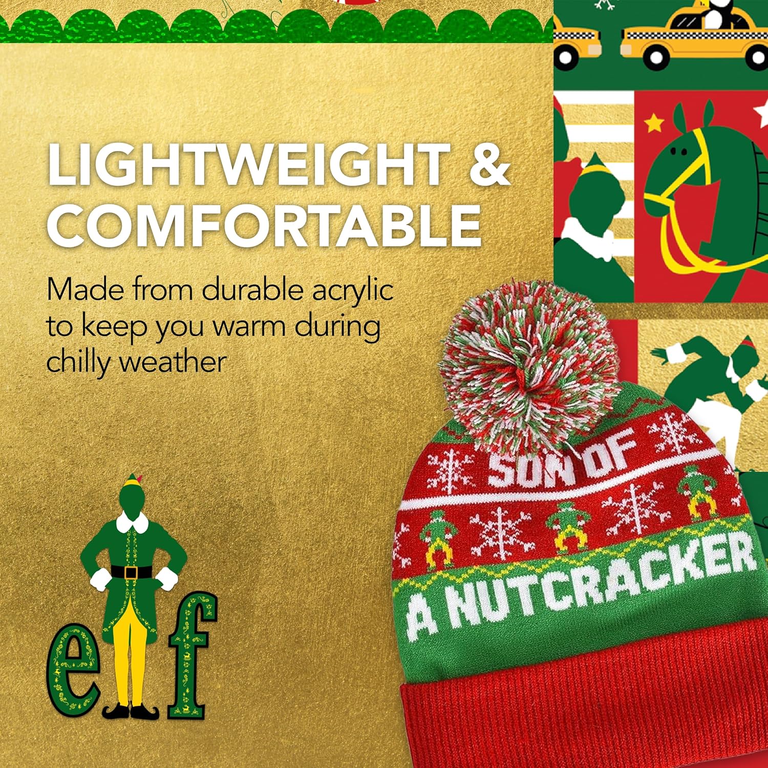 Elf Movie Beanie Hat, Buddy The Elf Son of a Nutcracker Christmas Adult Winter Knit Cap with Cuff and Pom, Red, One Size - Image 4