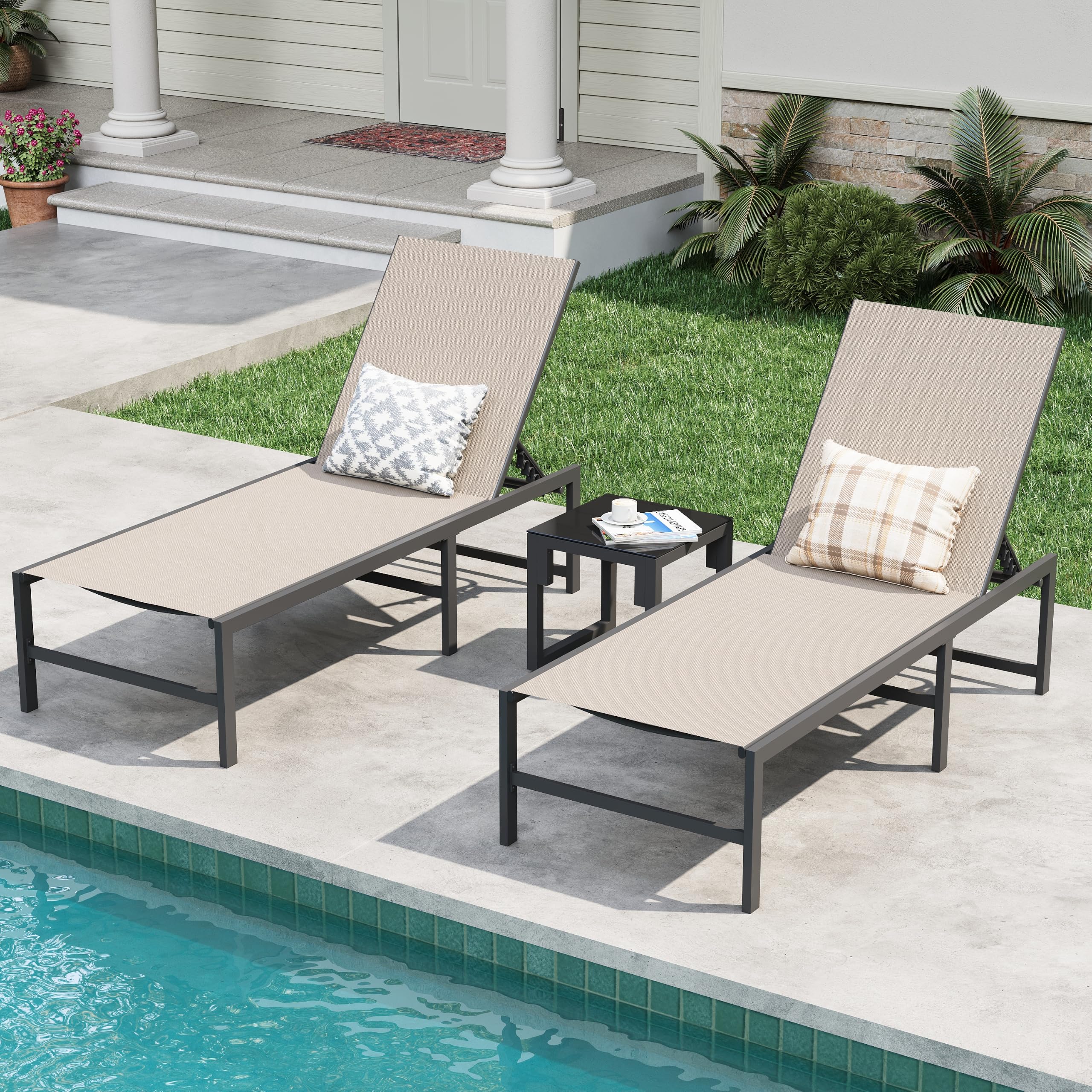 Amopatio Outdoor Lounge Chairs Poolside Chaise Lounge for Patio Set of 2