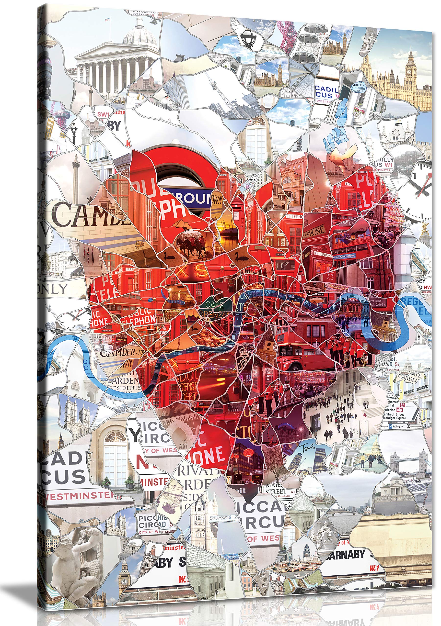 Panther Print Love London Canvas Wall Art, Framed Prints And Pictures For Bedroom Walls, Collage, Print For Valentine's & Other Special Occasions (24X16 Inch)