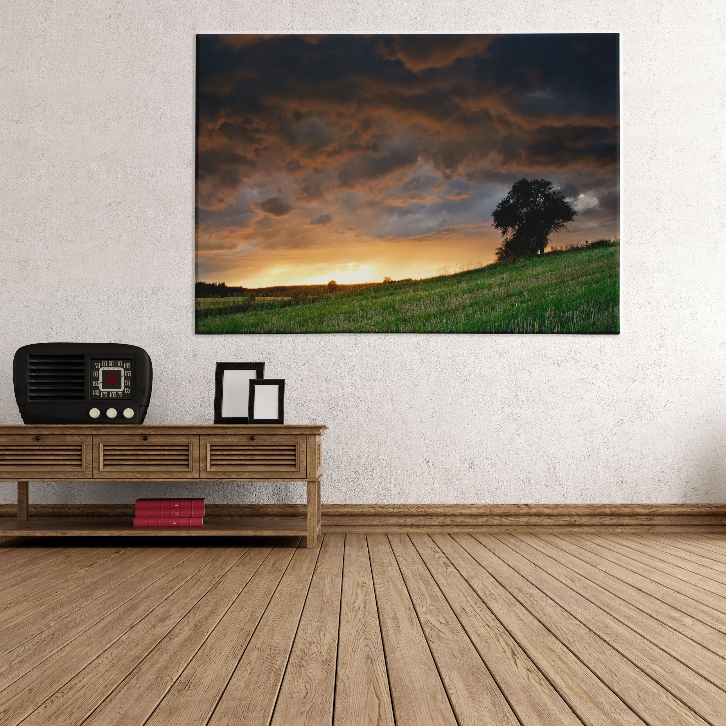Cuadro sobre lienzo Canvas – ConKrea – Listo para colgar – atardecer campo