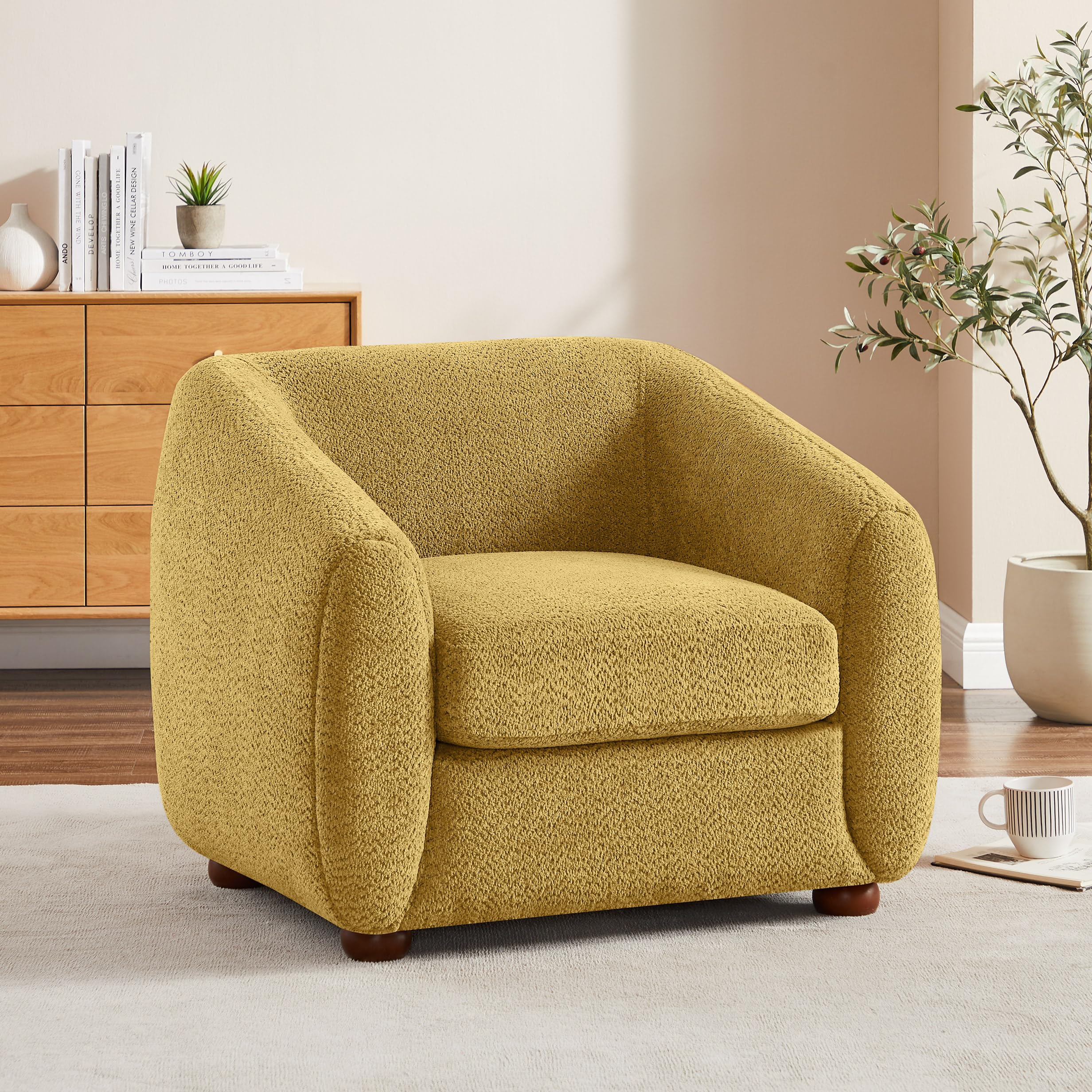 Living Room Chairs, Soft Padded Armchair, Accent Club Chair, Furry Sherpa Elegant and Cozy Chair, Suitable for Bedroom Reception Room Office Fireplace Club, Boucle, Yellow