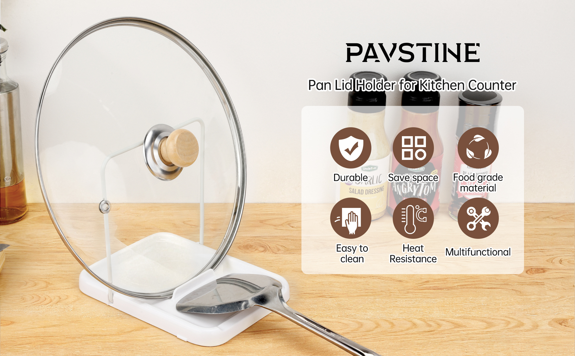 Suuwwn Kitchen Utensil Shelf,3Pcs Pot lid Holder and Cutlery Tray Pan Lid and Spoon Holder Spoon