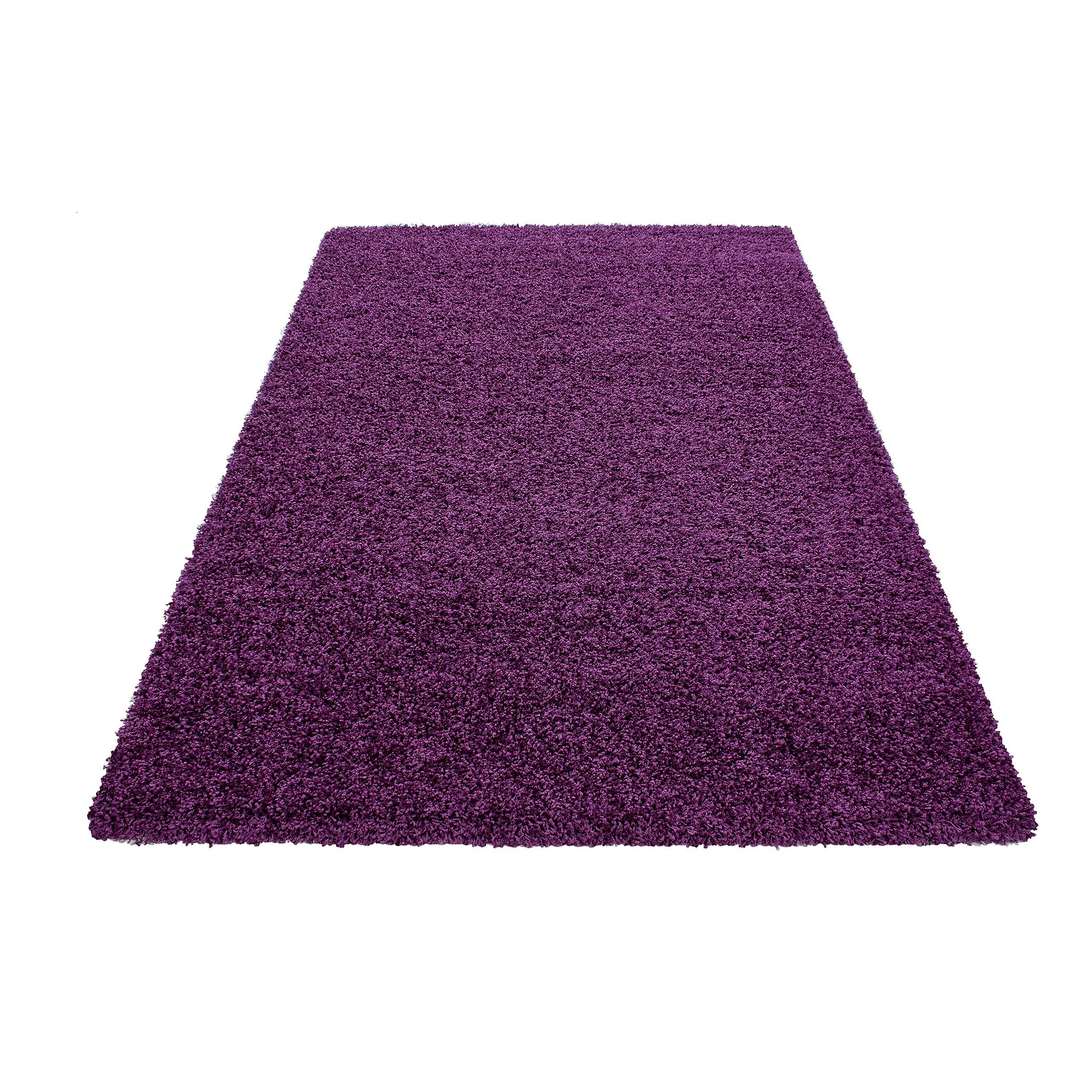 HomebyHome Shaggy Hochflor Teppich, 100x200 cm, Lila, weich, flauschig, modern, einfarbig, Für Schlafzimmer oder Flur, für Wohnzimmer Schlafzimmer Flur