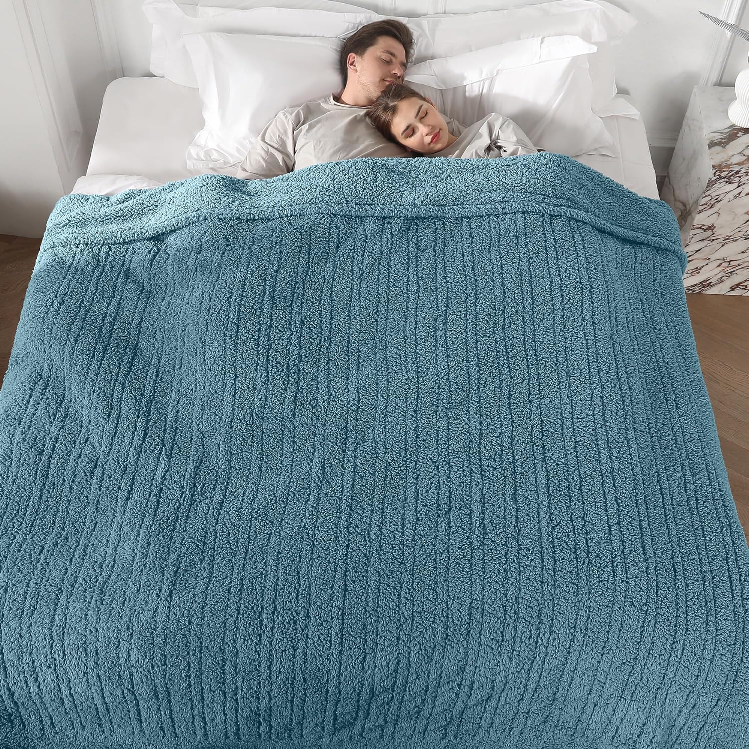 King Heated Blanket, King Size Electric Blanket with Dual Control of 5 Heating Levels & 10 Hours Auto Off, Super Cozy Washable Sherpa with ETL Certified, 100"X90", Slate Blue