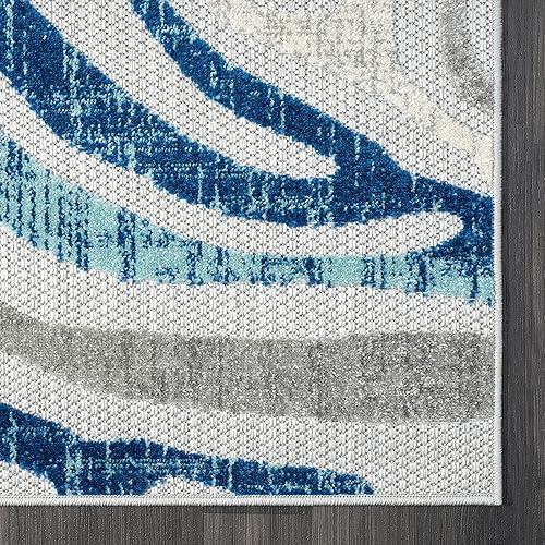 Miniatura 3 de Abani Alfombra contemporánea con estampado de cebra gris y azul, multicolor, sin desprendimientos, de 6 x 9 pies, diseño de animales, azul y marrón