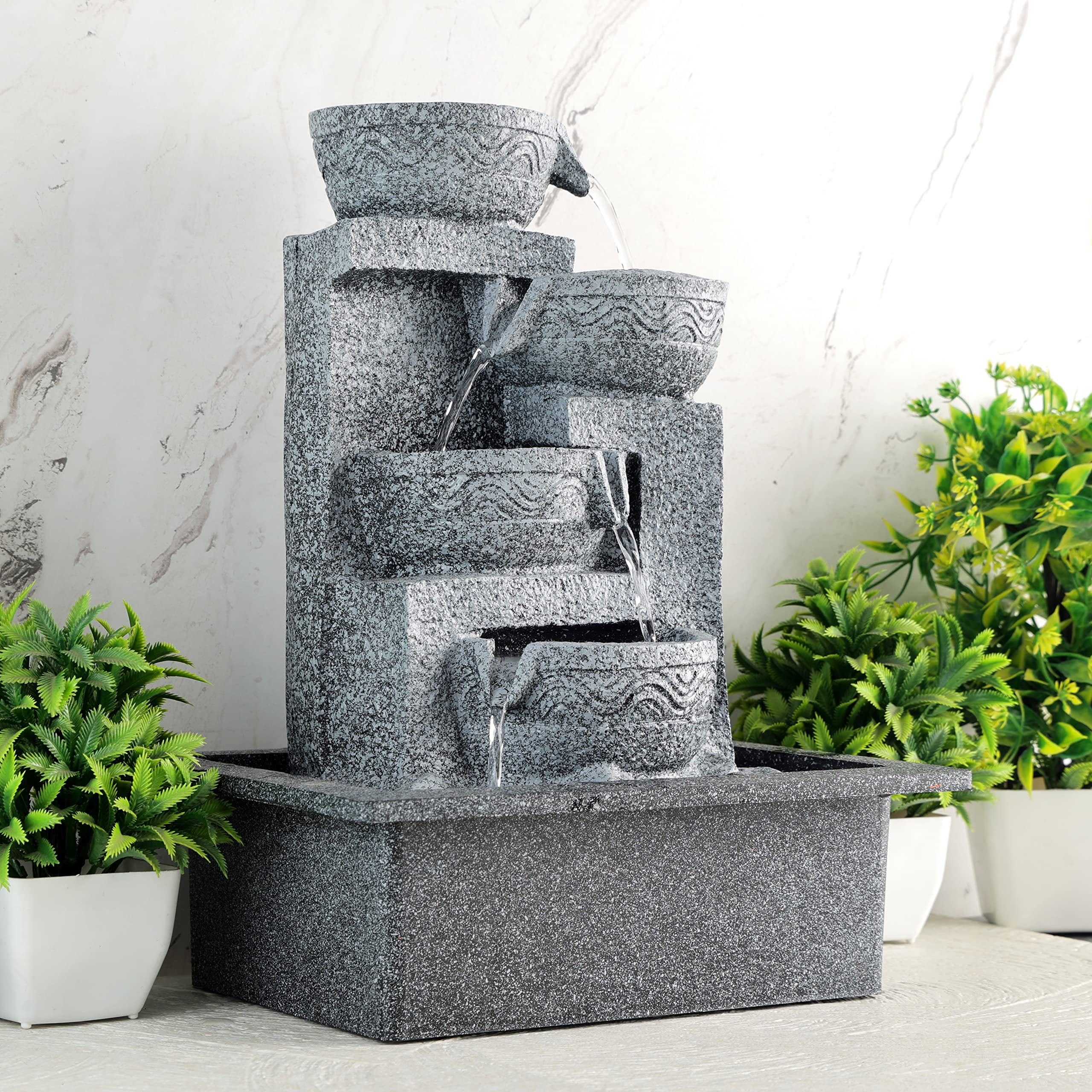 Global Grabbers Polyresin Table Top Indoor Outdoor Water Fall Fountain with LED Lights Home Decor Decoration Gift Gifting Items-STN_Gry-SF1-image-31