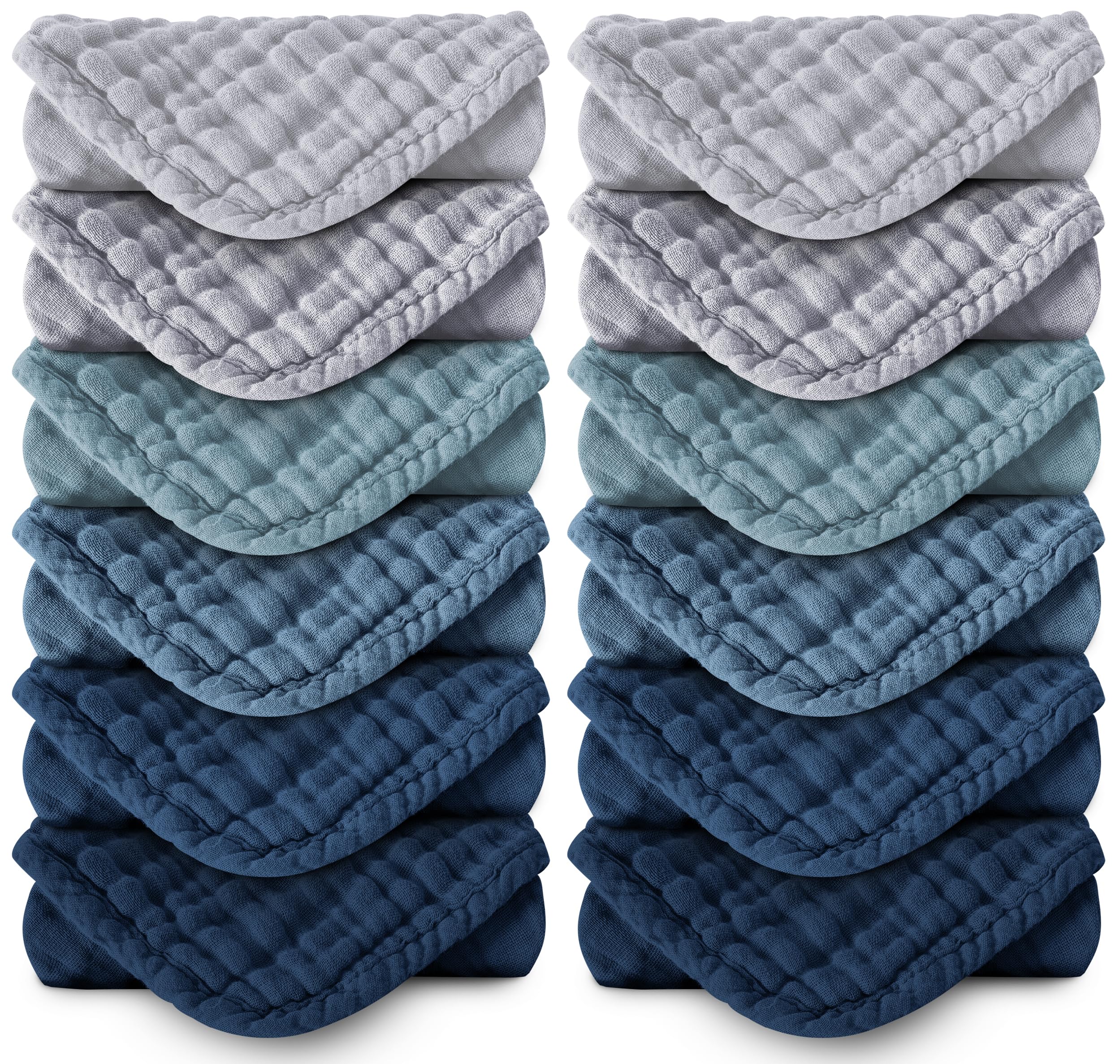 MOON PARK Baby Washcloths, 12 Pack - 12x12 Inches, Small Burp Cloths and Baby Wipes - 100% Cotton Muslin Ultra Soft for Newborn, Infant and Toddlers -
