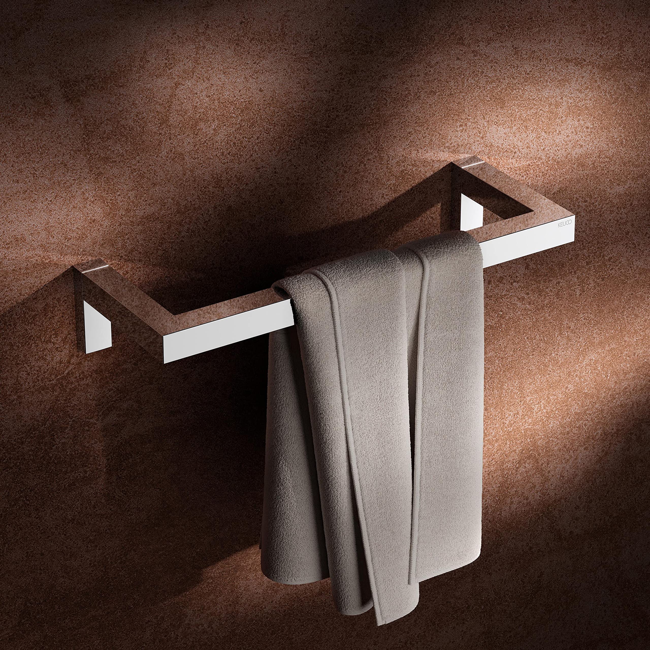 KEUCO Handtuchring aus Metall, Hochglanz-verchromt, 32cm breit, eckig, für Badezimmer und Gäste-Toilette, Wandmontage, Handtuchstange, Edition 90 Square