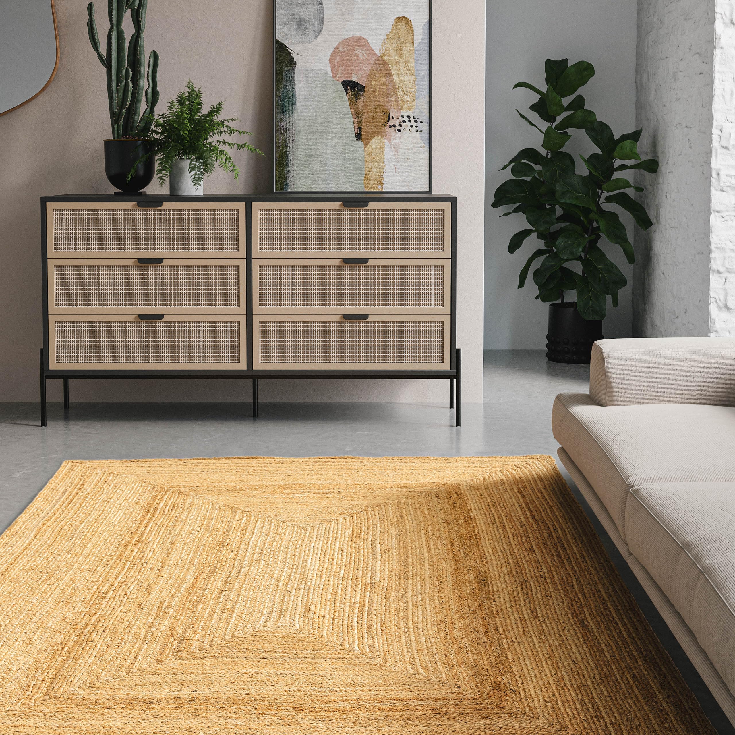 Interiyou Juno Alfombra tejida a mano de yute – 80 x 150 cm marrón claro – para salón, dormitorio, habitación de los niños, comedor, cocina, pasillo, 100 % yute natural, sostenible y resistente,