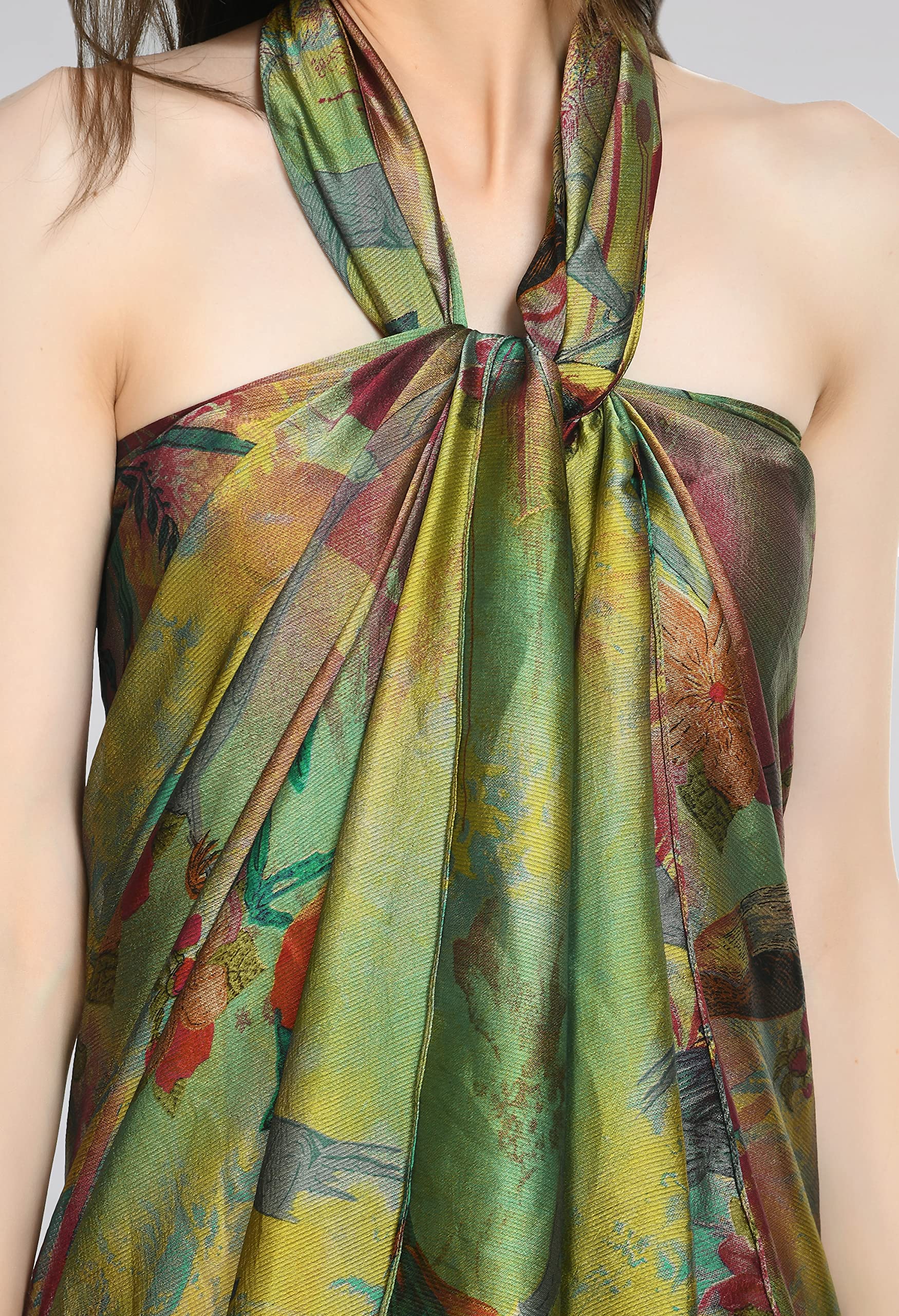 MIRCHI FASHION Polyester Chiffon Forest Printed Summer Beachwear Coverup Wrap Sarongs for Women (S728-Green,Yellow, Multi-1.75 Meters) - Image 5 thumbnail