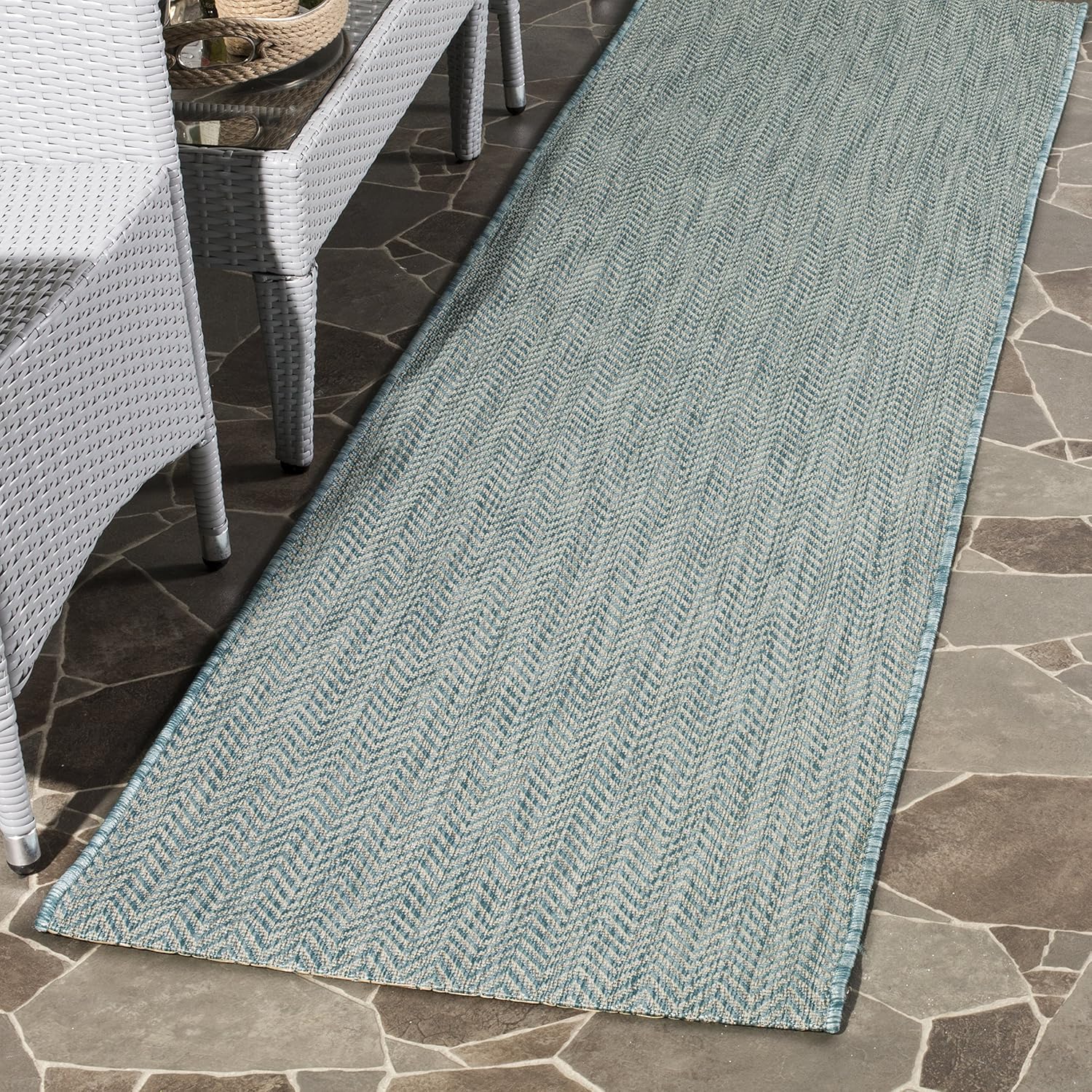 SAFAVIEH Courtyard Collection 2'3" x 8' Aqua/Grey CY8022