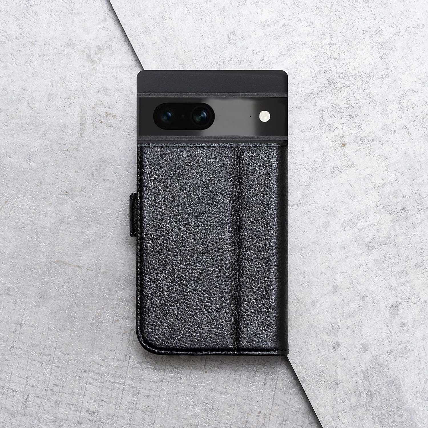 Porter Riley - Leather Case for Google Pixel 8. Premium Genuine Leather Stand Case/Wallet/Cover (Pure Black)